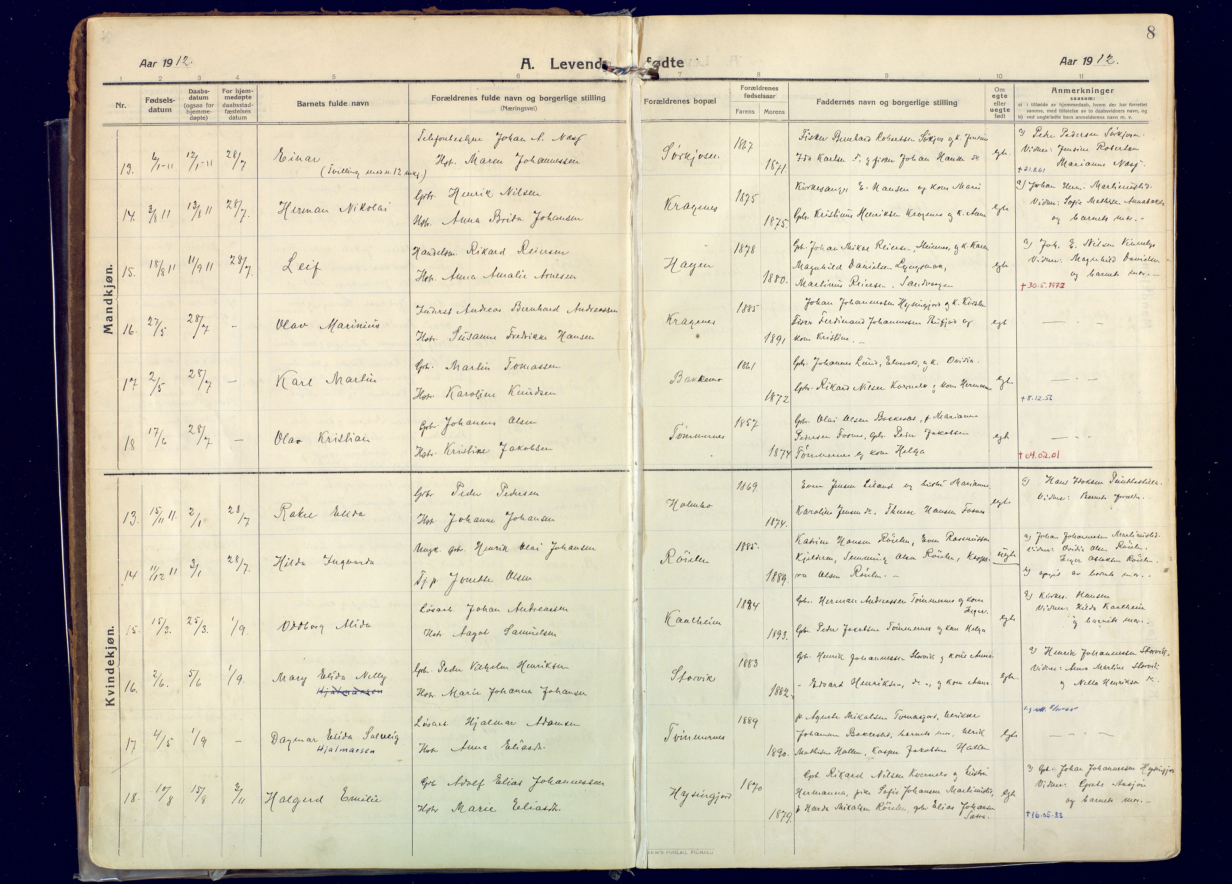 Skjervøy sokneprestkontor, AV/SATØ-S-1300/H/Ha/Haa: Parish register (official) no. 20, 1911-1931, p. 8