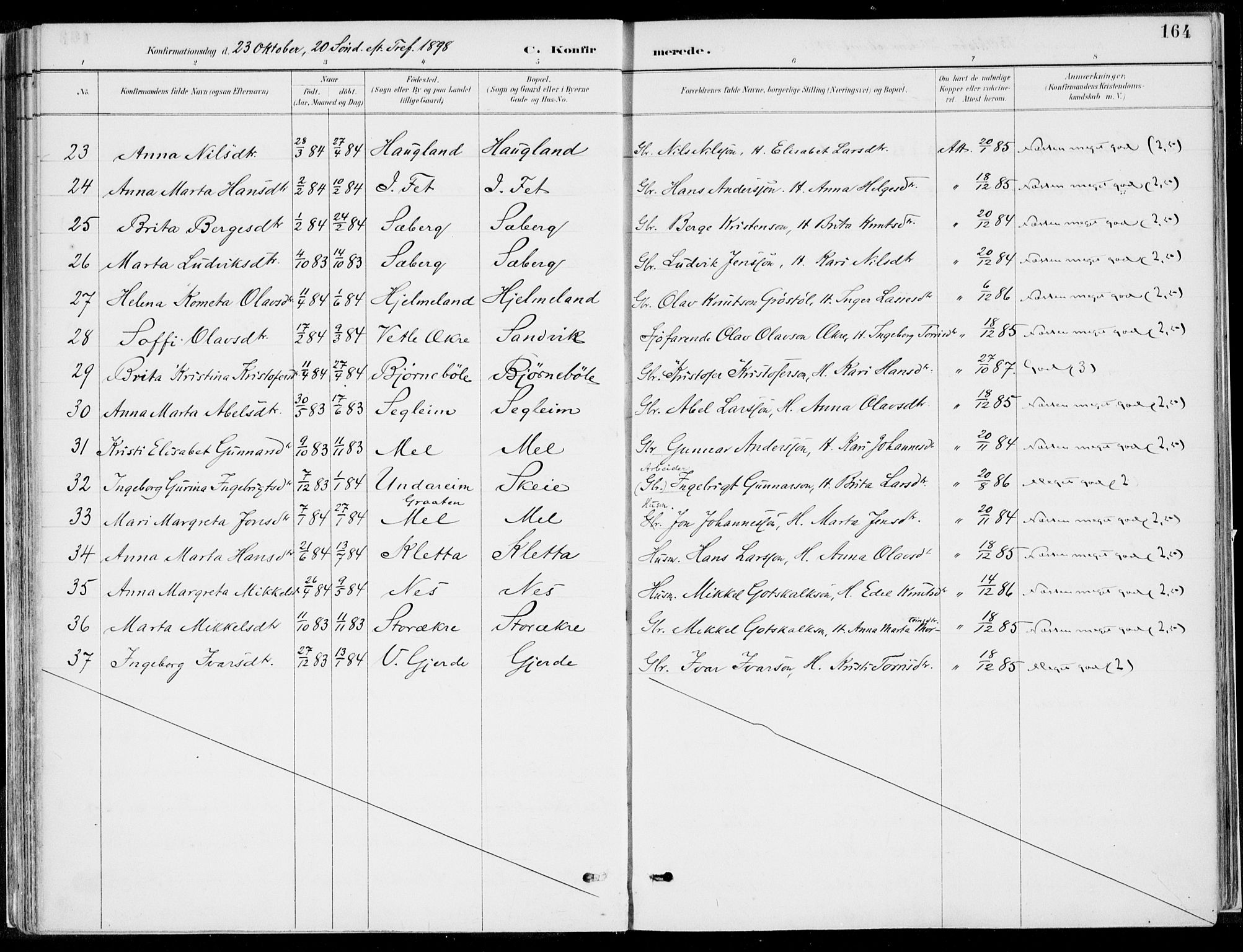 Kvinnherad sokneprestembete, SAB/A-76401/H/Haa: Parish register (official) no. B  1, 1887-1921, p. 164