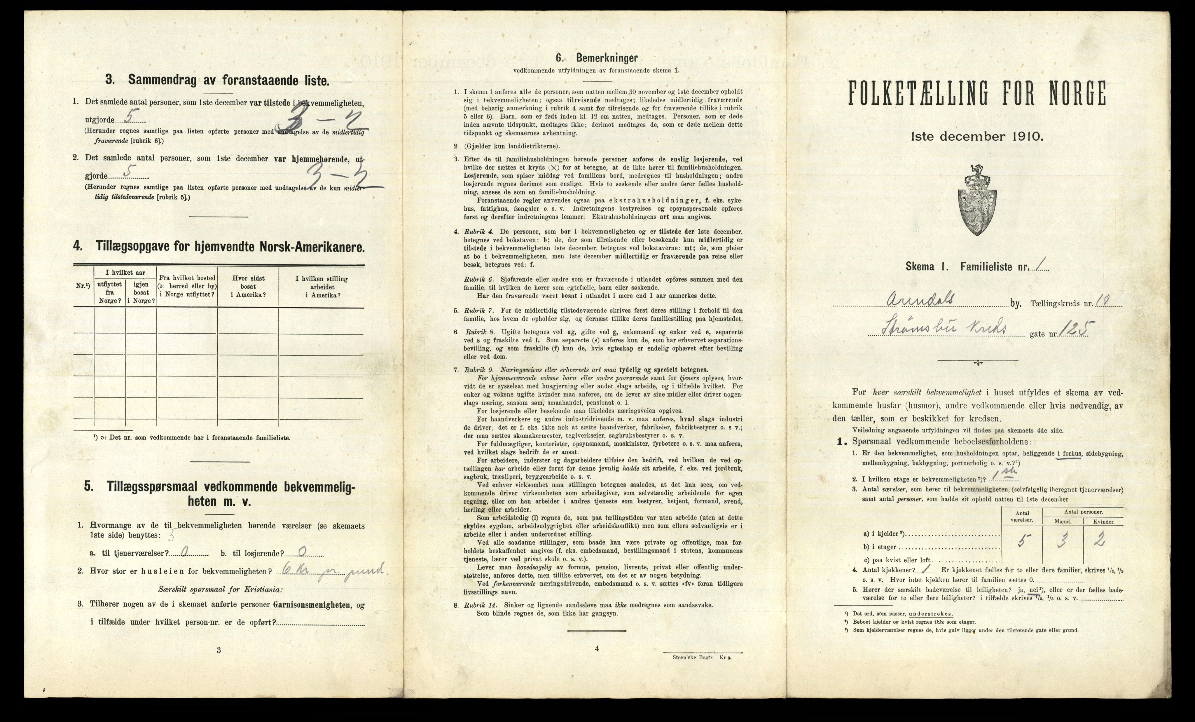 RA, 1910 census for Arendal, 1910, p. 3501