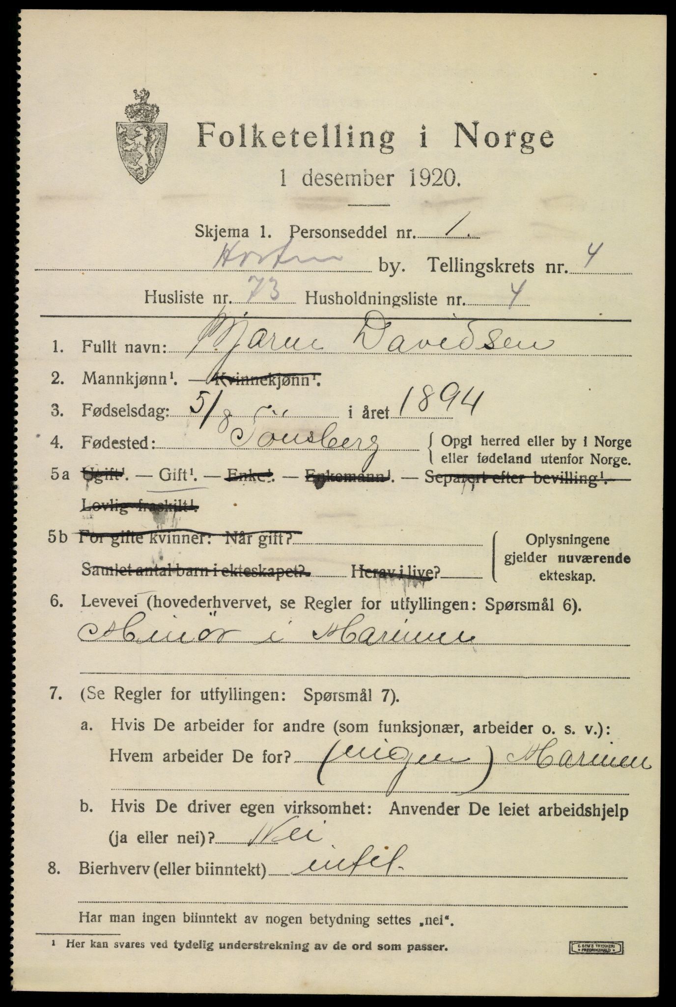 SAKO, 1920 census for Horten, 1920, p. 17537