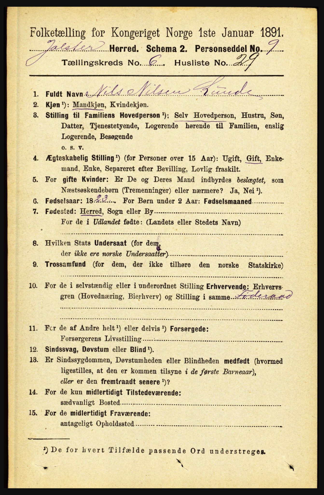 RA, 1891 census for 1431 Jølster, 1891, p. 2396