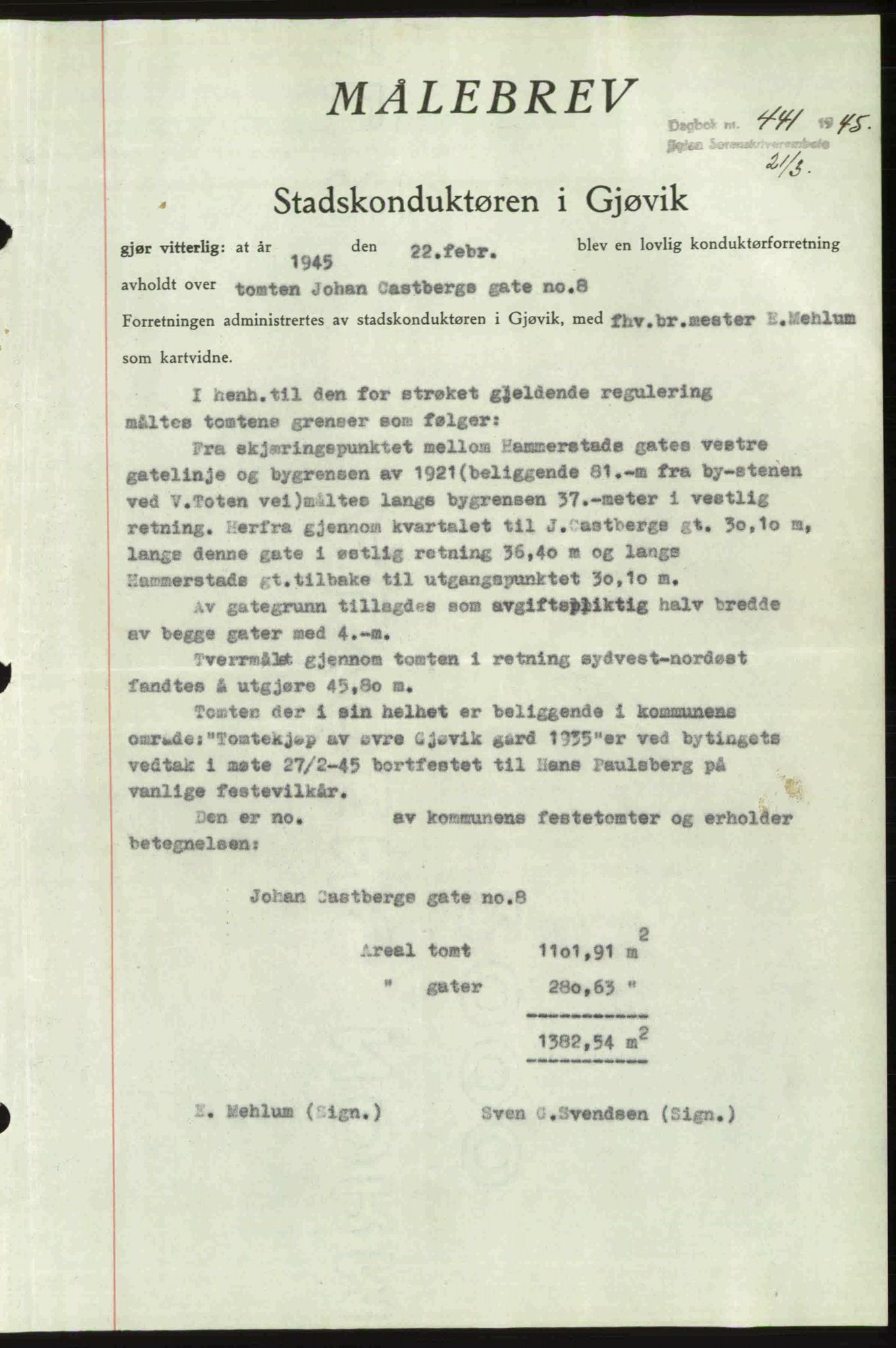 Toten tingrett, SAH/TING-006/H/Hb/Hbc/L0013: Mortgage book no. Hbc-13, 1945-1945, Diary no: : 441/1945