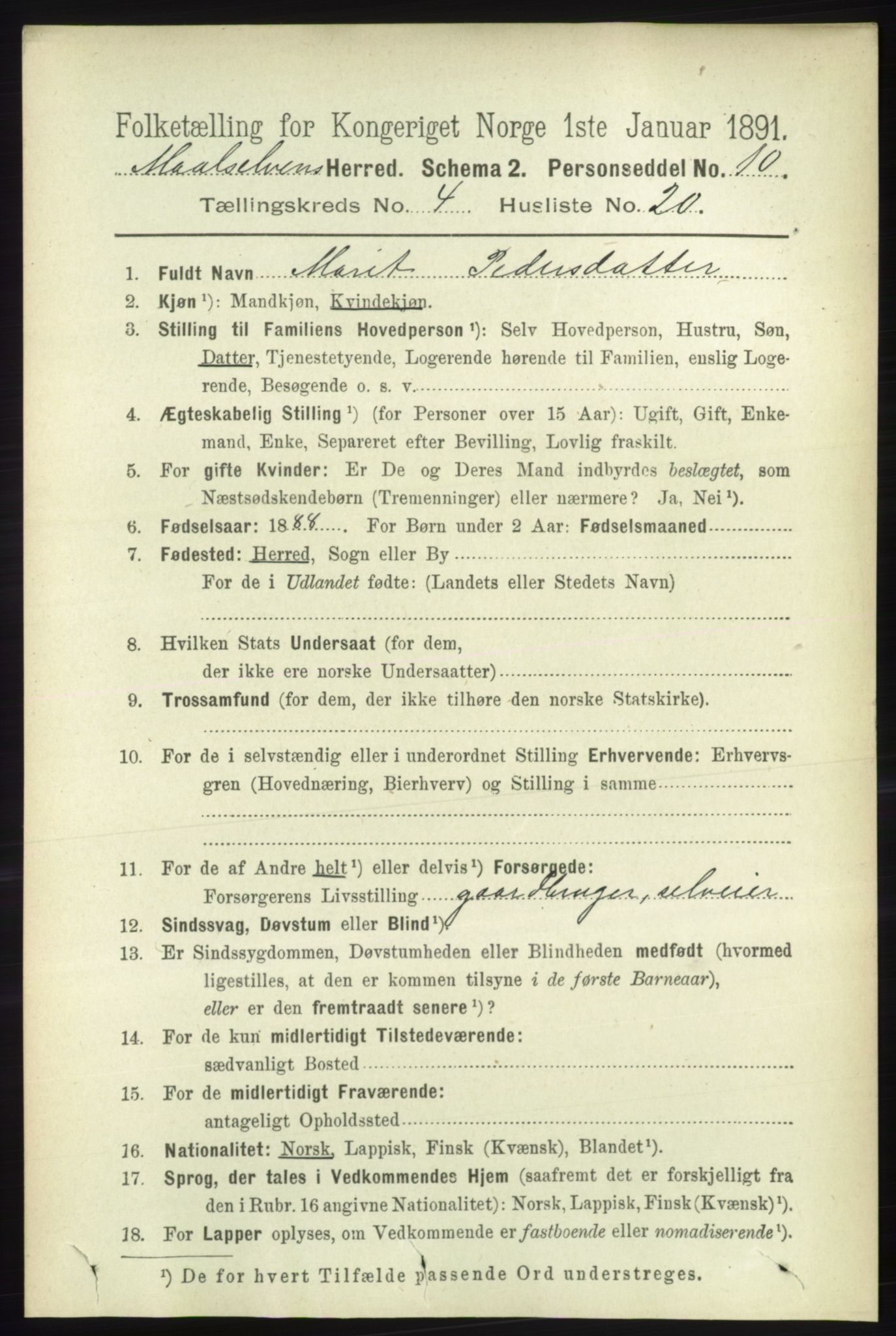RA, 1891 census for 1924 Målselv, 1891, p. 1212