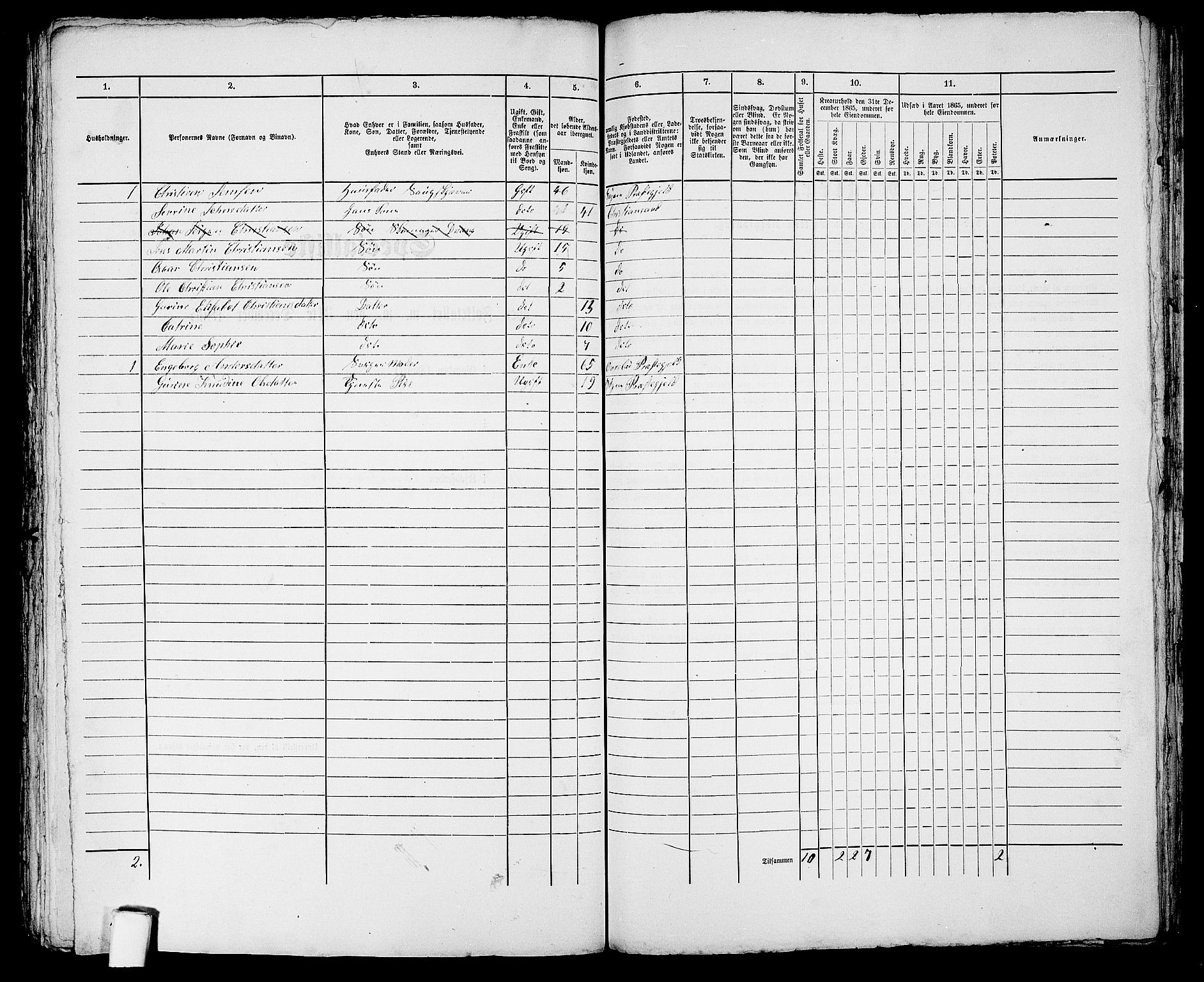 RA, 1865 census for Kristiansand, 1865, p. 2043