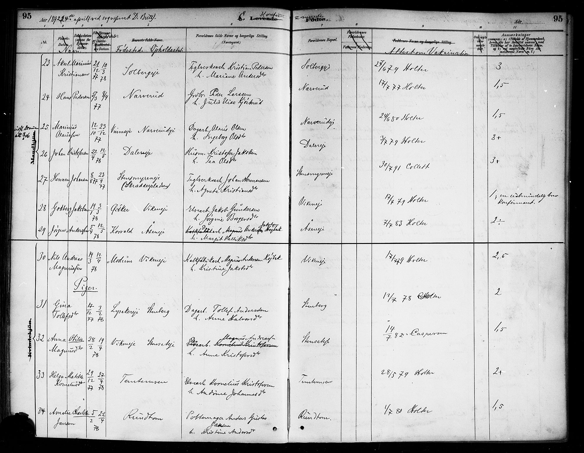 Nedre Eiker kirkebøker, AV/SAKO-A-612/F/Fa/L0003: Parish register (official) no. 3, 1885-1892, p. 95