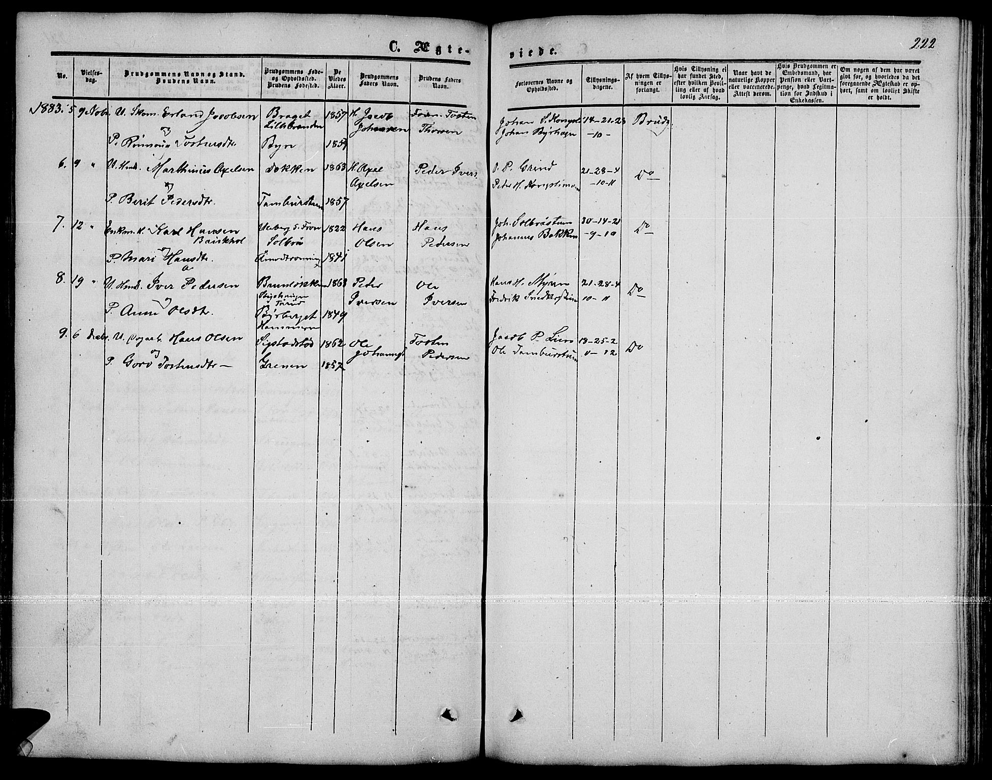 Nord-Fron prestekontor, SAH/PREST-080/H/Ha/Hab/L0001: Parish register (copy) no. 1, 1851-1883, p. 222