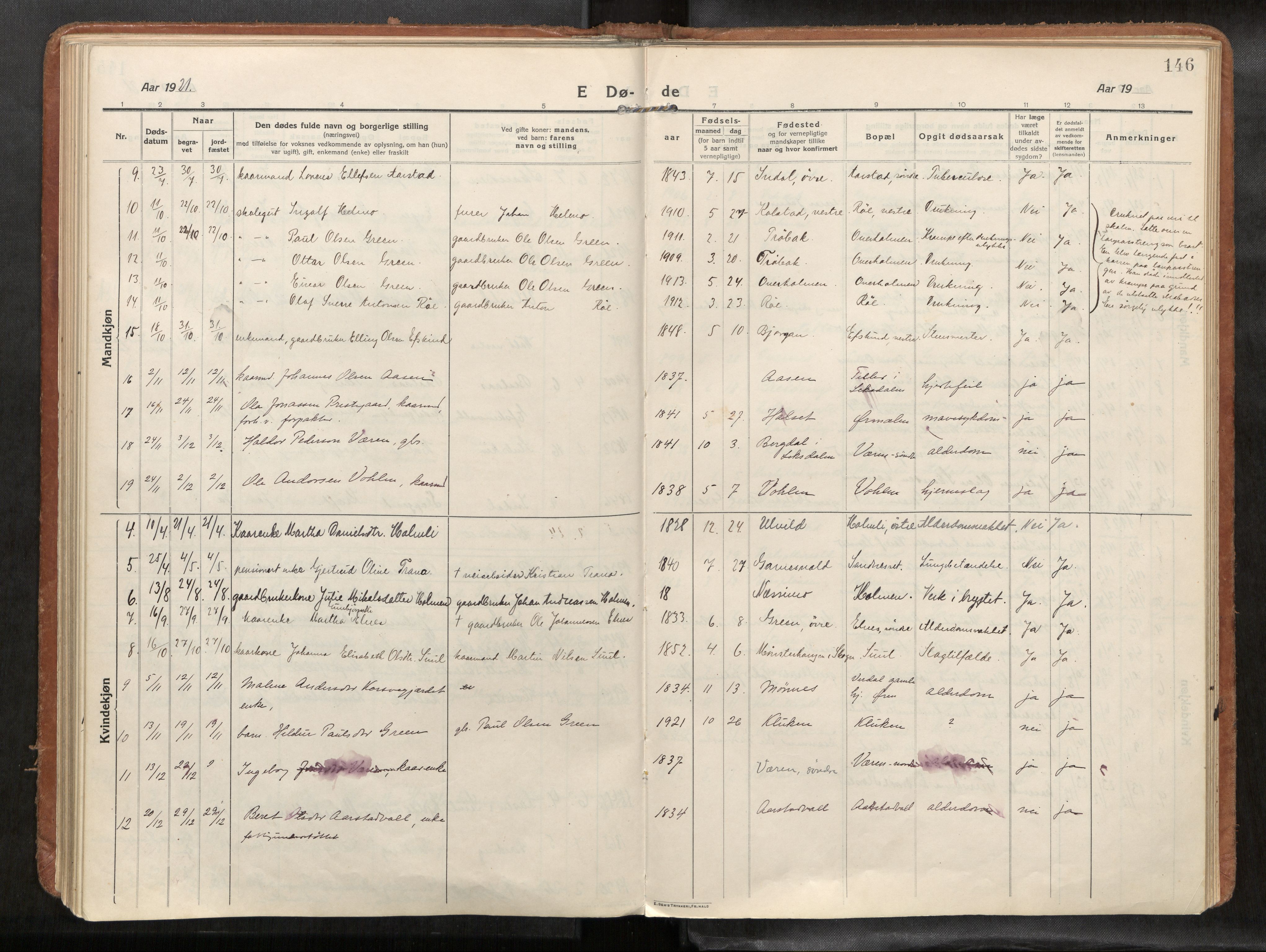 Verdal sokneprestkontor, SAT/A-1156/2/H/Haa/L0004: Parish register (official) no. 4, 1916-1928, p. 146