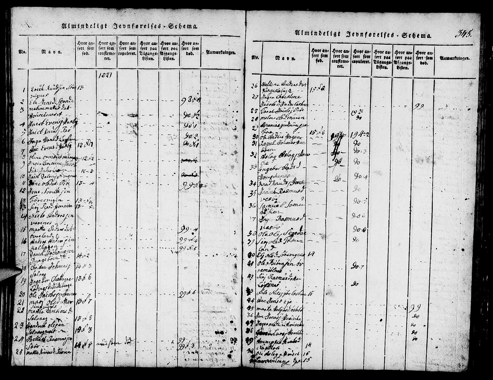 Finnøy sokneprestkontor, SAST/A-101825/H/Ha/Hab/L0001: Parish register (copy) no. B 1, 1816-1856, p. 345