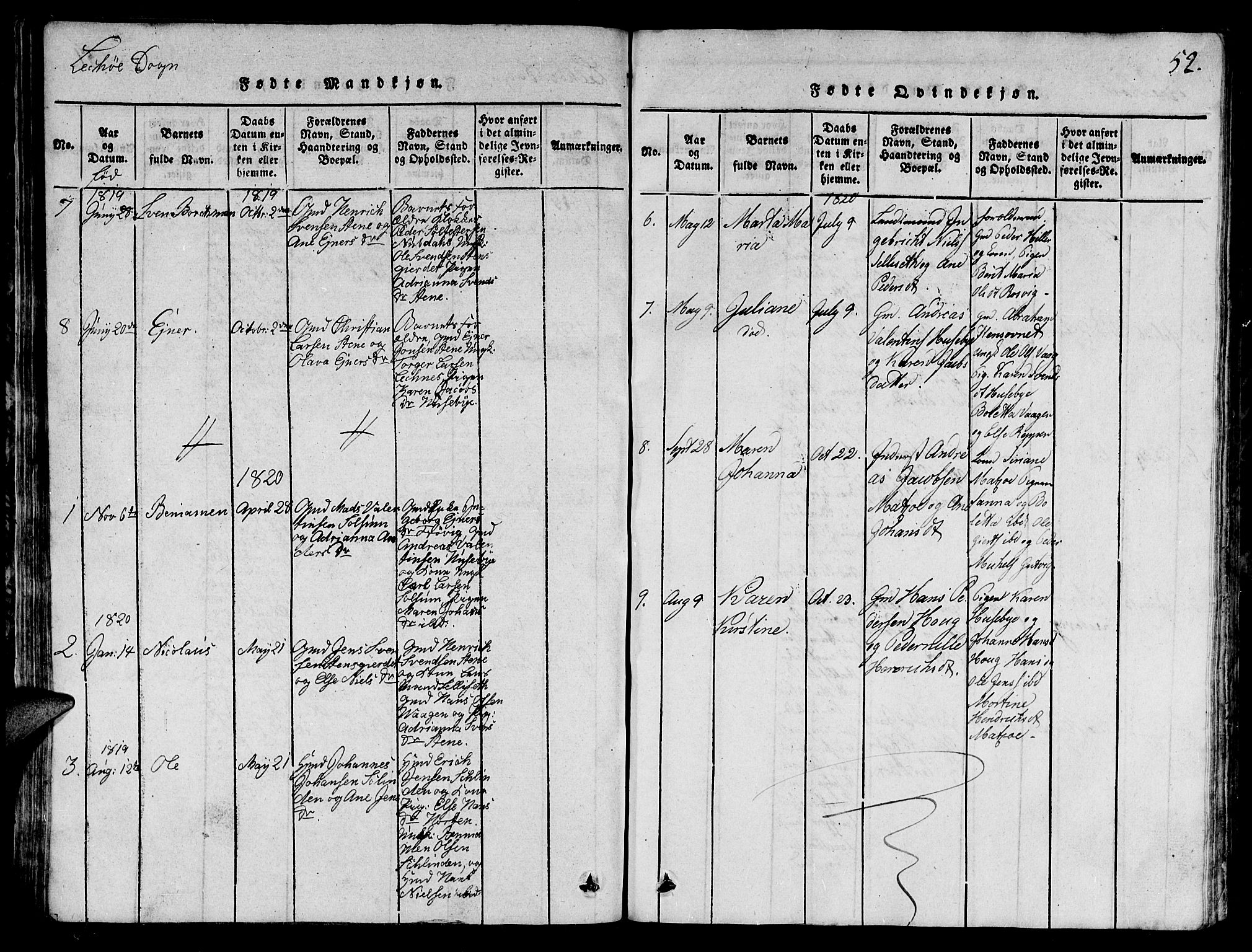 Ministerialprotokoller, klokkerbøker og fødselsregistre - Nord-Trøndelag, AV/SAT-A-1458/780/L0648: Parish register (copy) no. 780C01 /2, 1815-1875, p. 52