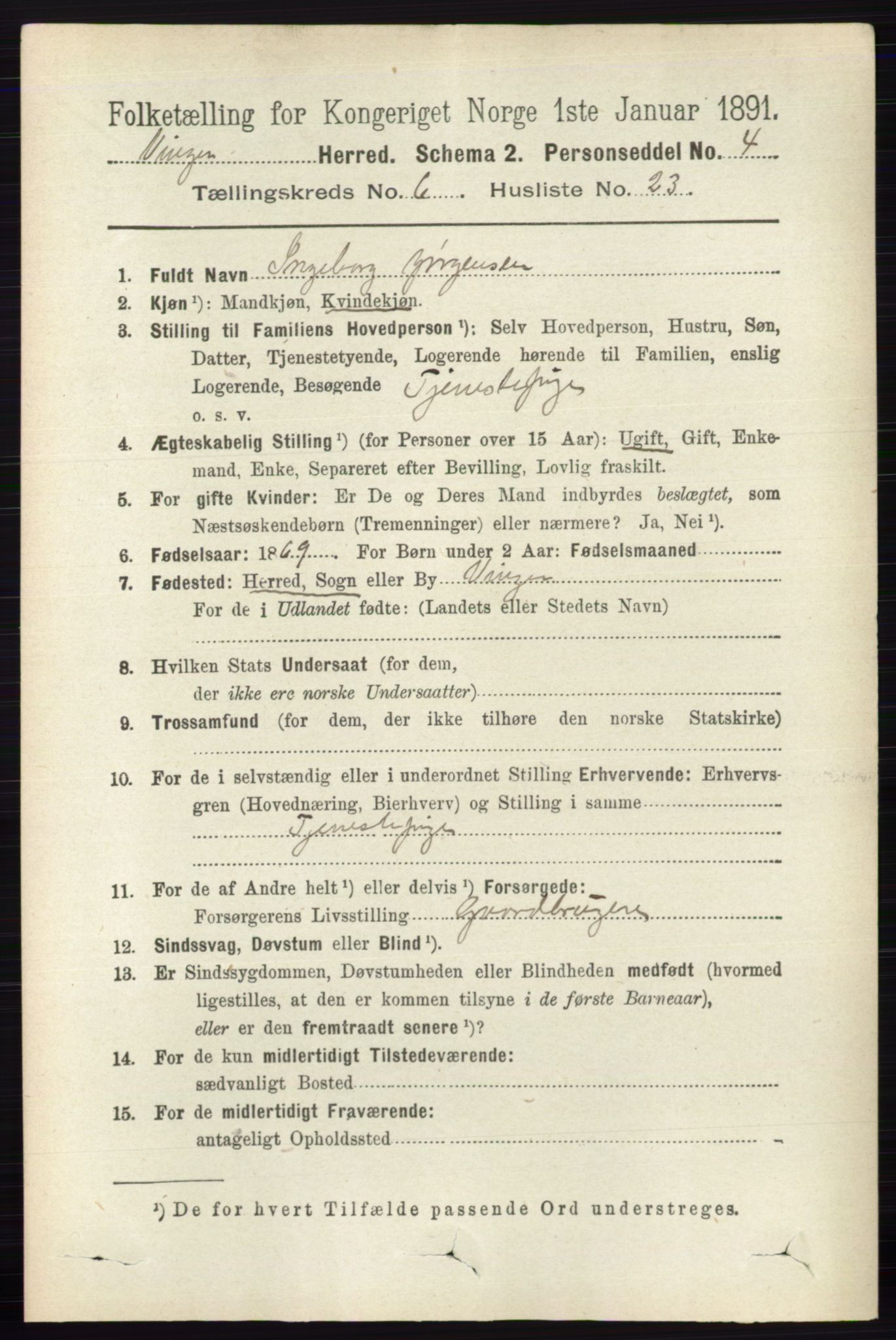 RA, 1891 census for 0421 Vinger, 1891, p. 2747