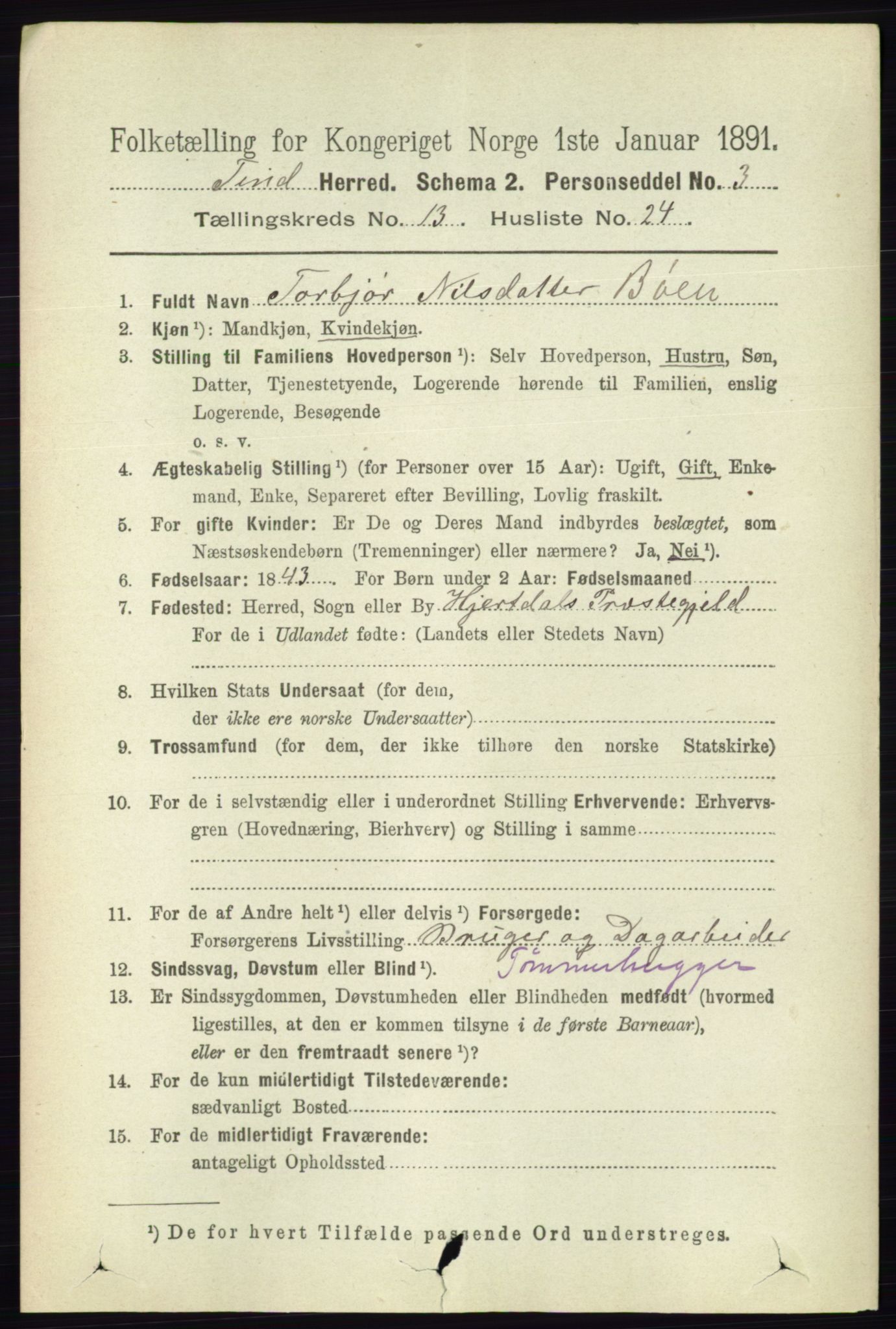 RA, 1891 census for 0826 Tinn, 1891, p. 2792