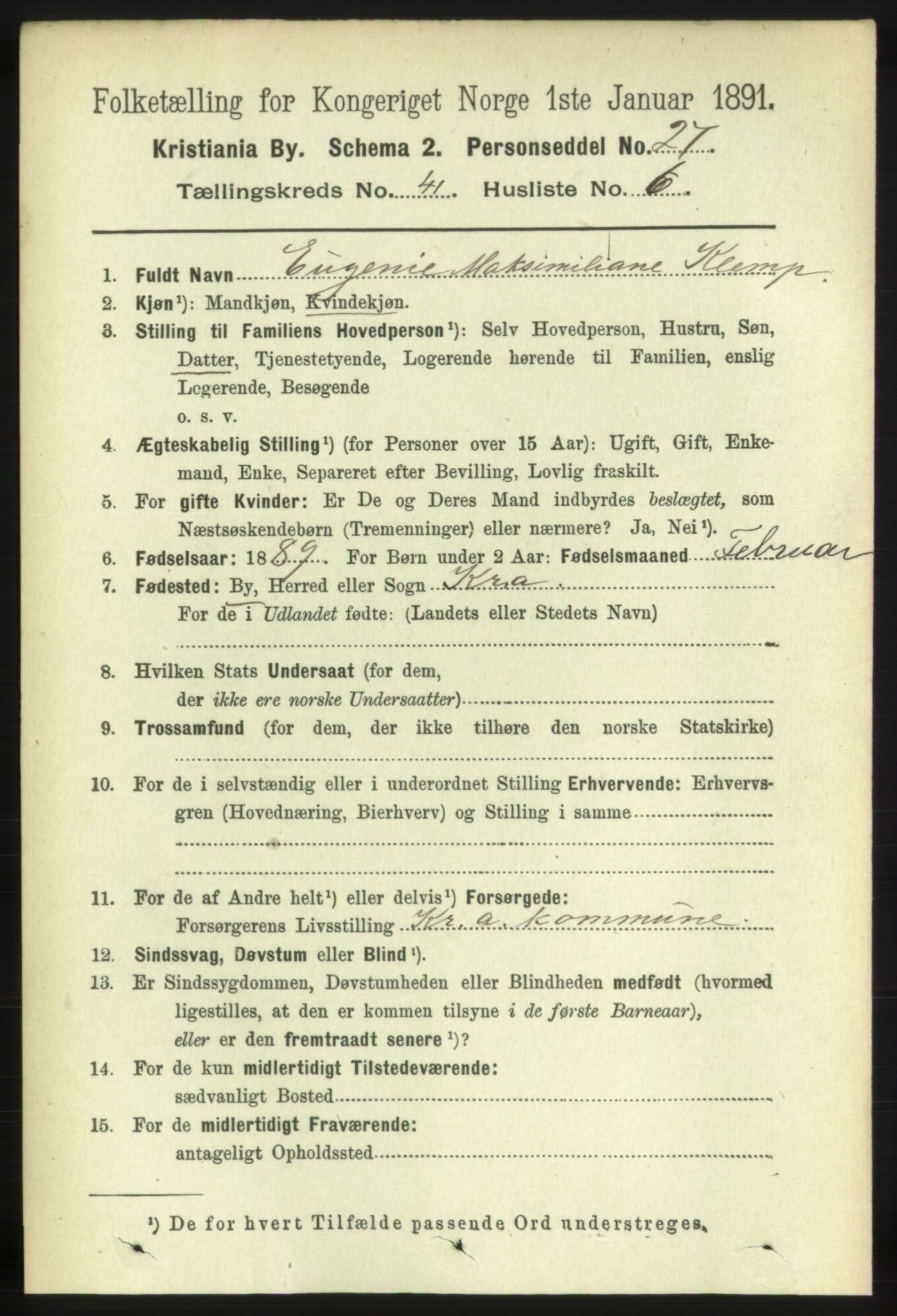 RA, 1891 census for 0301 Kristiania, 1891, p. 24161