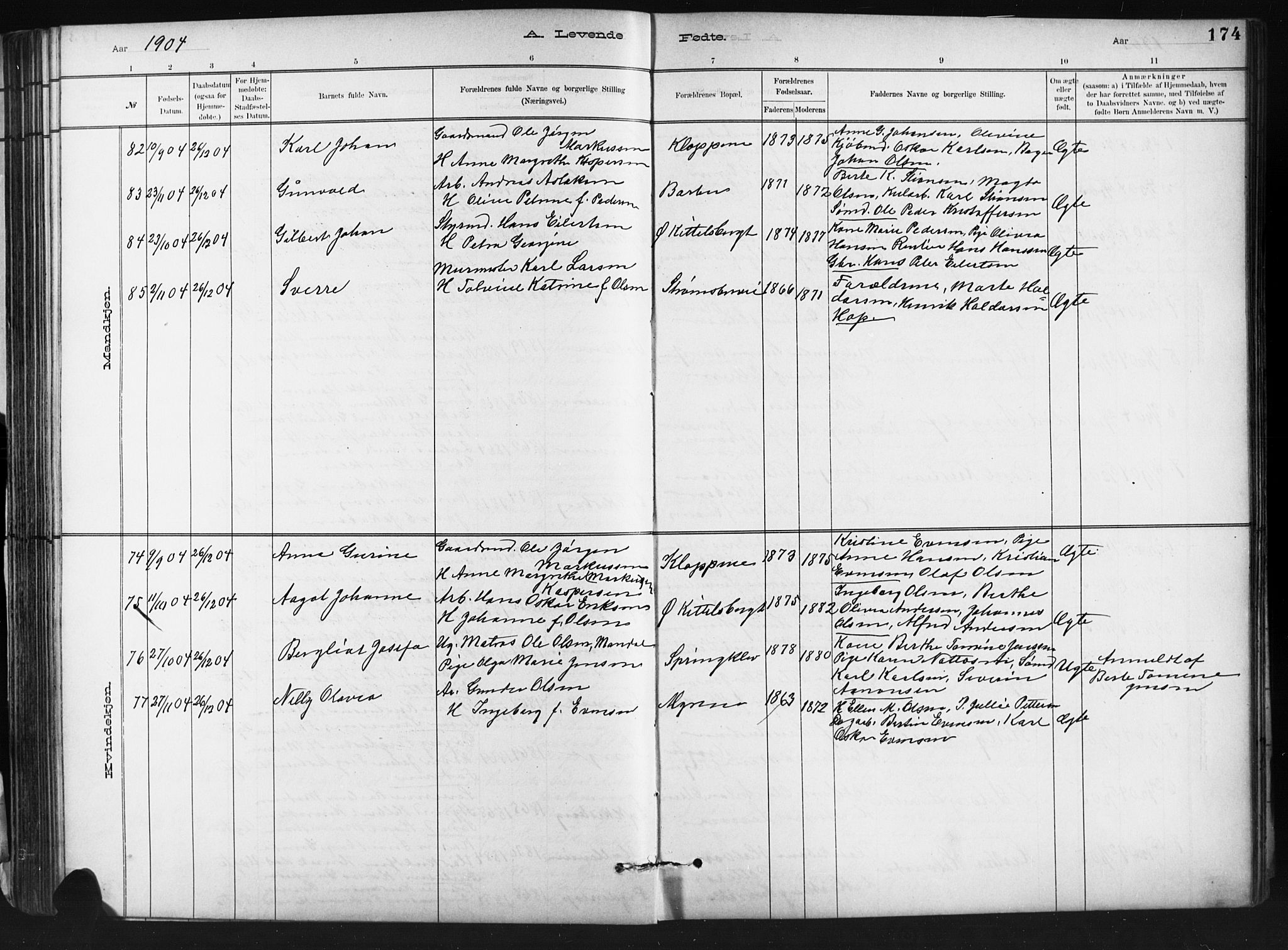 Barbu sokneprestkontor, SAK/1111-0003/F/Fb/L0002: Parish register (copy) no. B 2, 1890-1922, p. 174