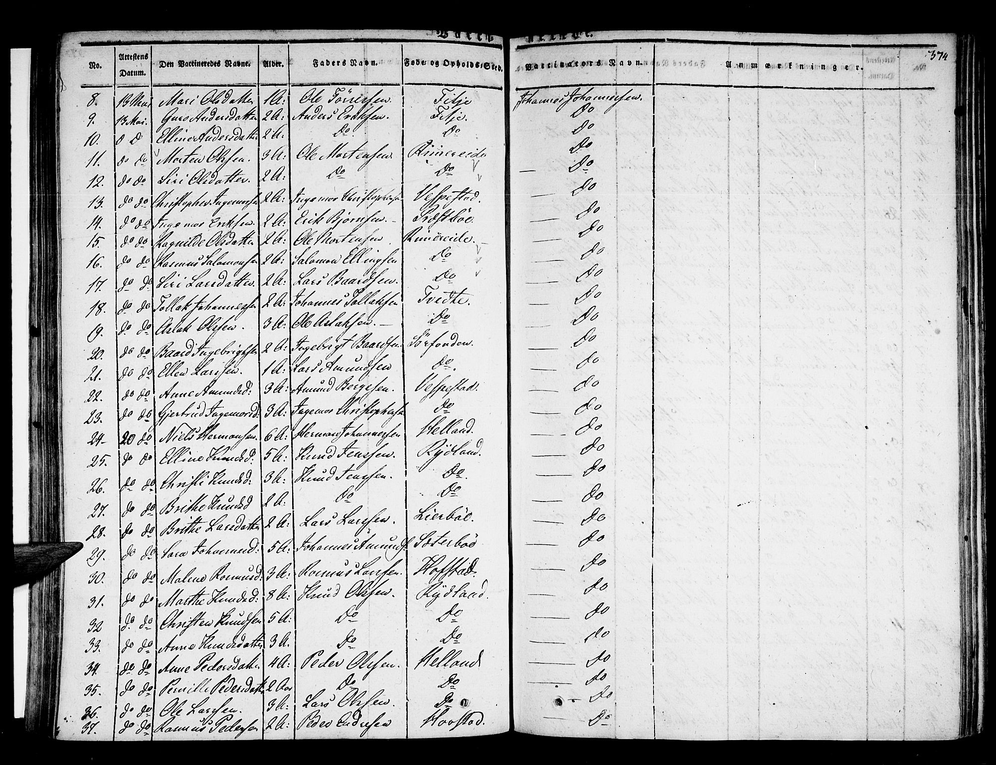 Stord sokneprestembete, AV/SAB-A-78201/H/Haa: Parish register (official) no. A 6, 1826-1840, p. 374