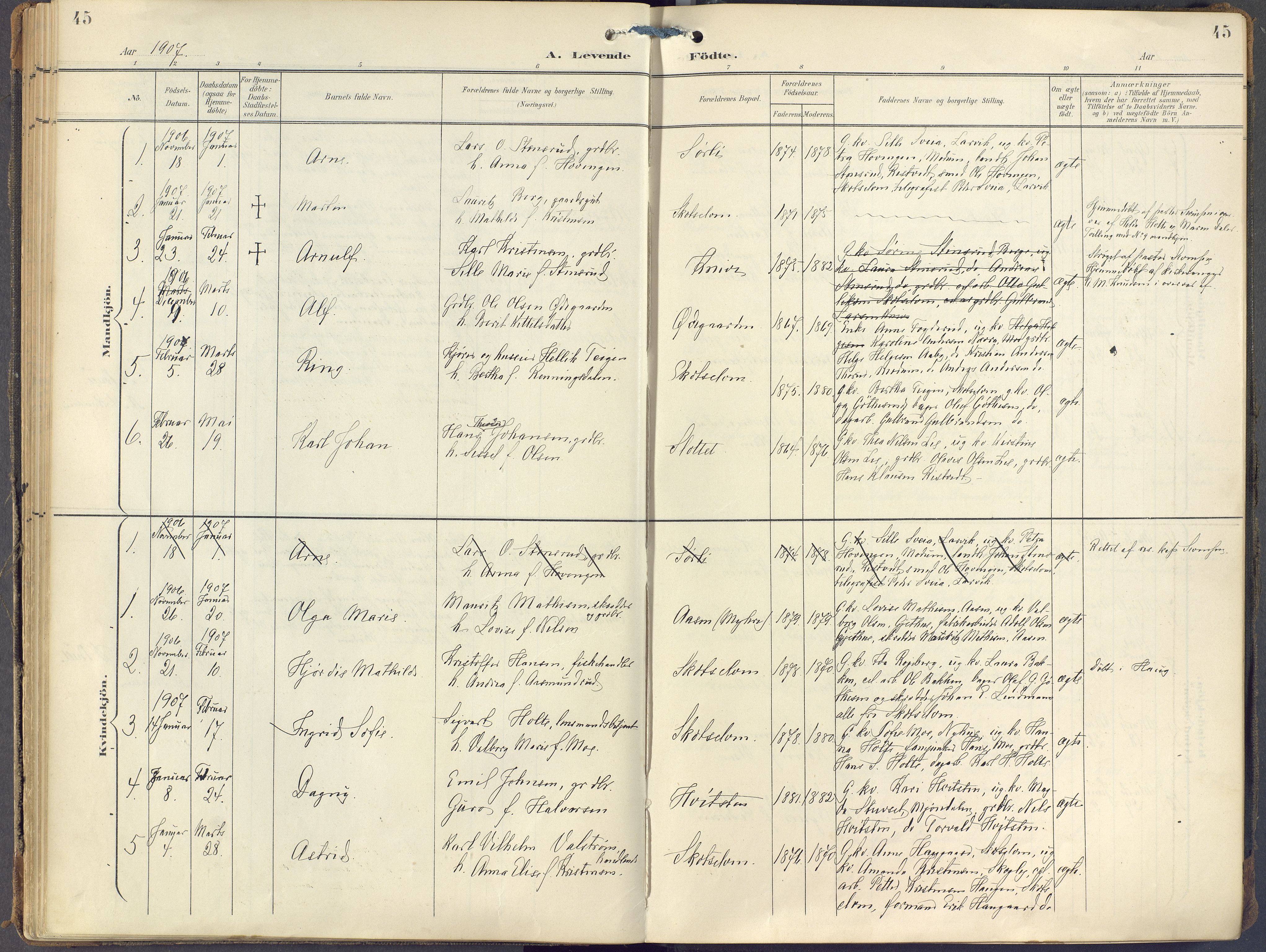 Eiker kirkebøker, AV/SAKO-A-4/F/Fc/L0004: Parish register (official) no. III 4, 1900-1919, p. 45