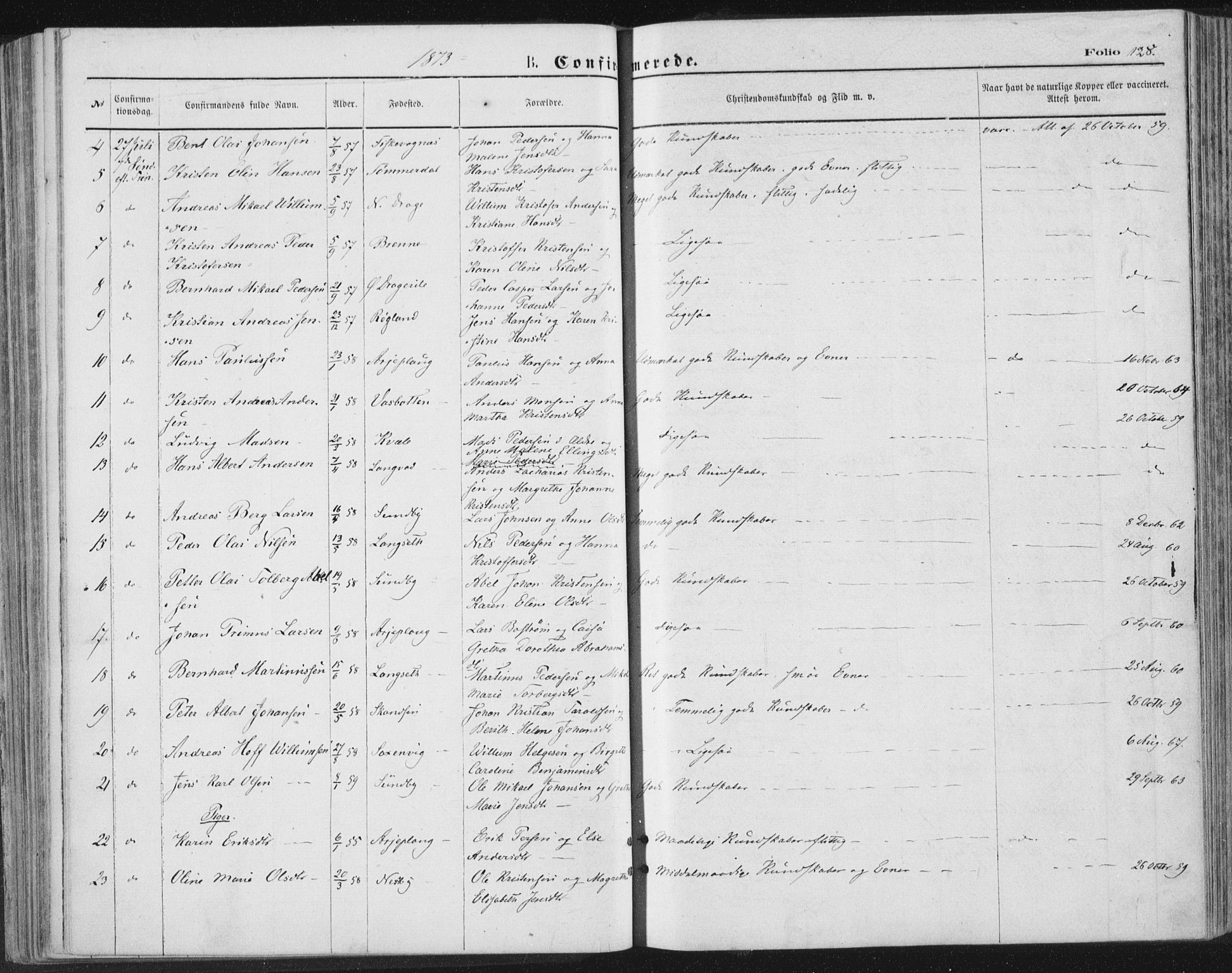 Ministerialprotokoller, klokkerbøker og fødselsregistre - Nordland, SAT/A-1459/847/L0668: Parish register (official) no. 847A08, 1872-1886, p. 128