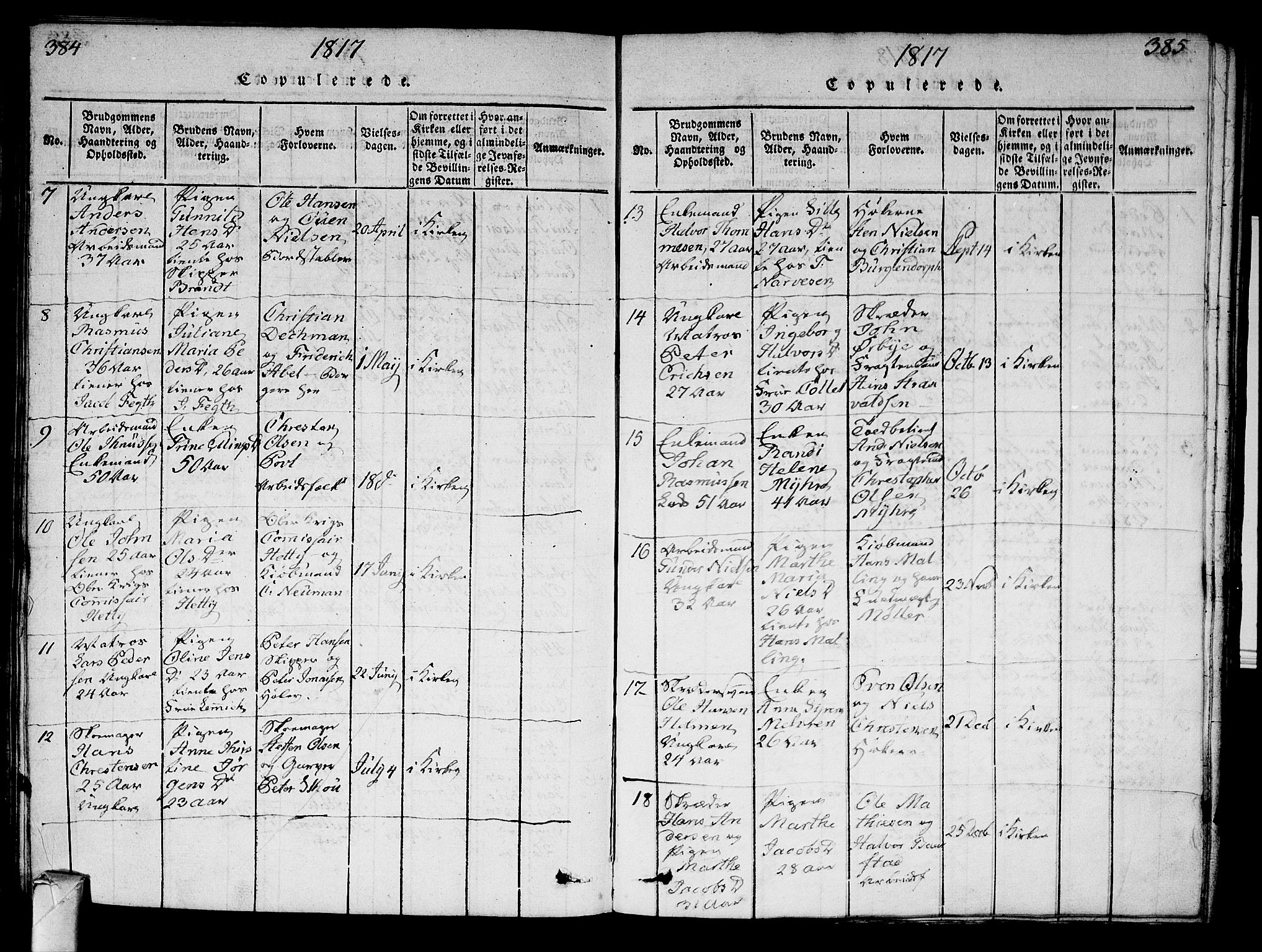 Strømsø kirkebøker, AV/SAKO-A-246/G/Ga/L0001: Parish register (copy) no. 1, 1815-1829, p. 384-385