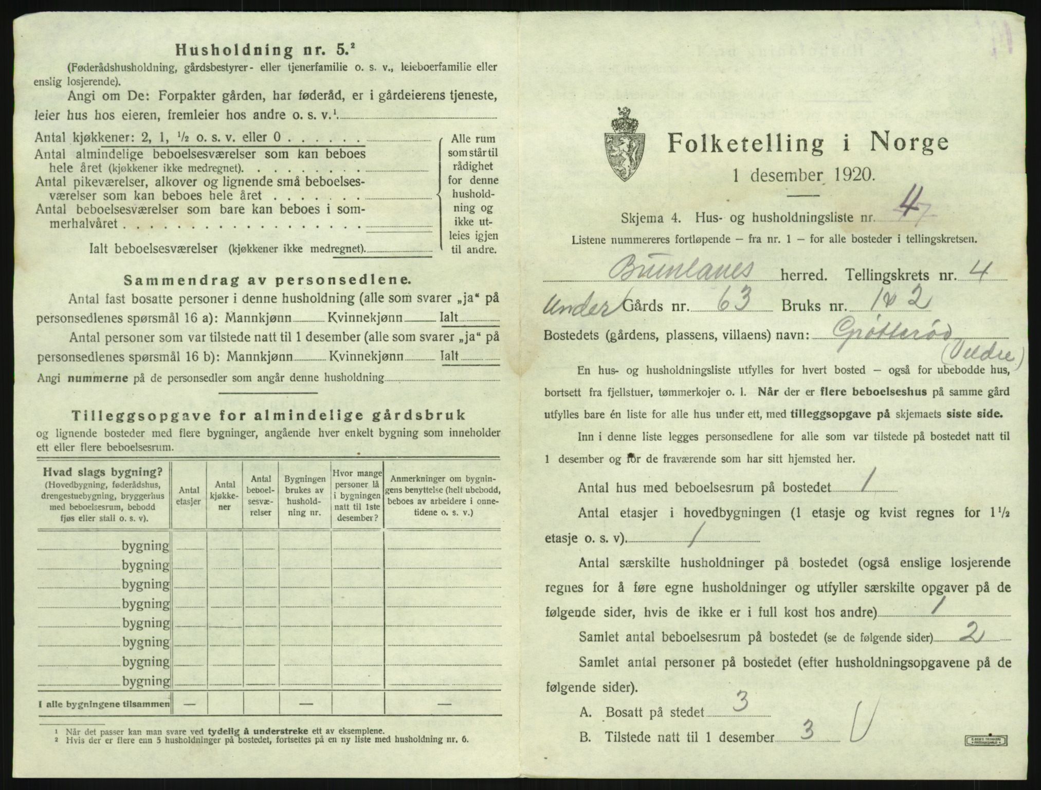 SAKO, 1920 census for Brunlanes, 1920, p. 727