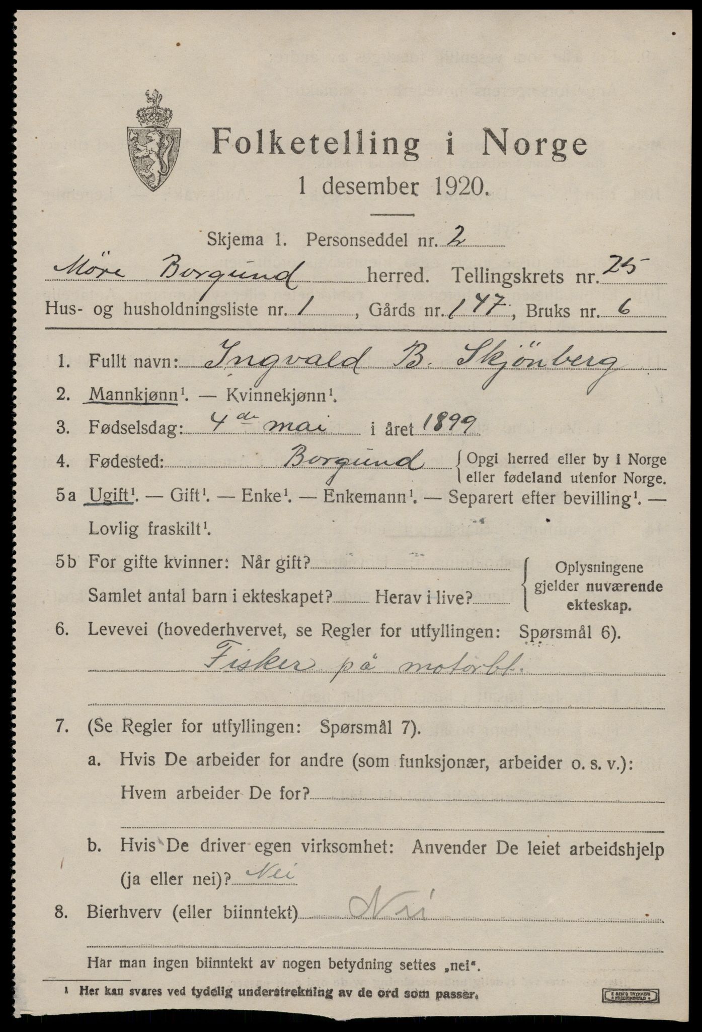 SAT, 1920 census for Borgund, 1920, p. 16800