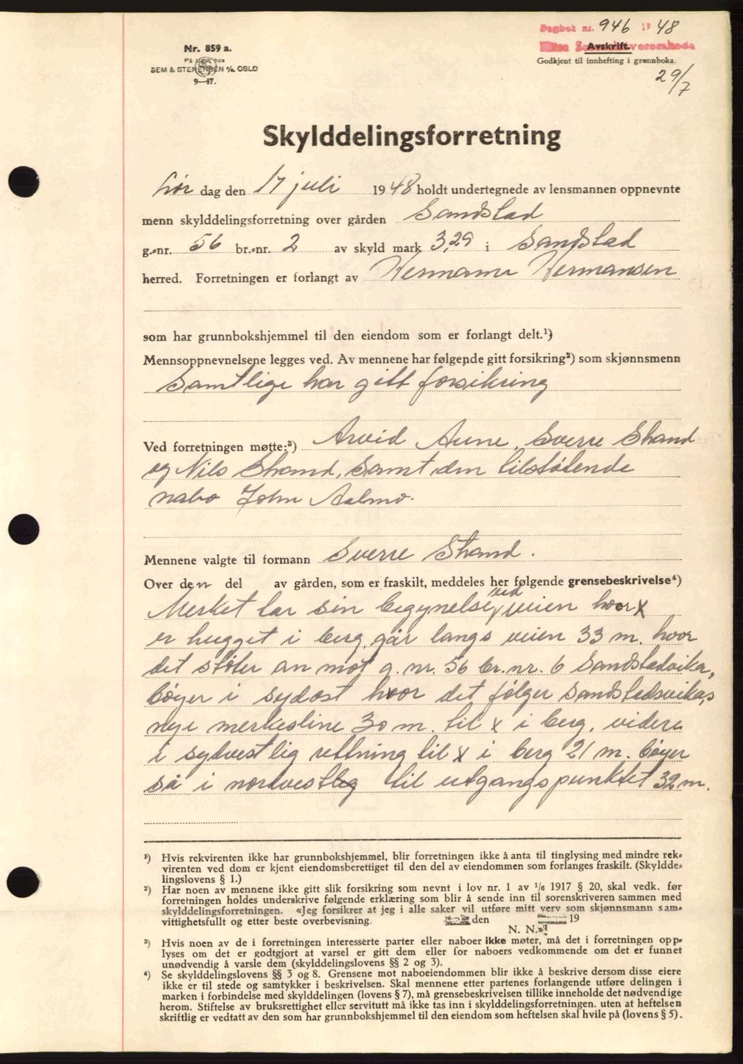 Hitra sorenskriveri, AV/SAT-A-0018/2/2C/2Ca: Mortgage book no. A5, 1947-1948, Diary no: : 946/1948