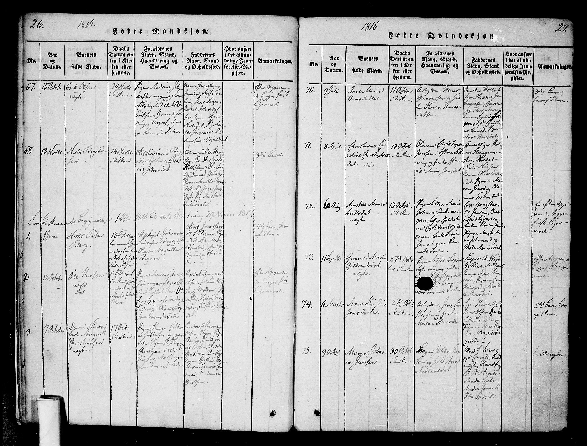 Halden prestekontor Kirkebøker, AV/SAO-A-10909/F/Fa/L0003: Parish register (official) no. I 3, 1815-1834, p. 26-27