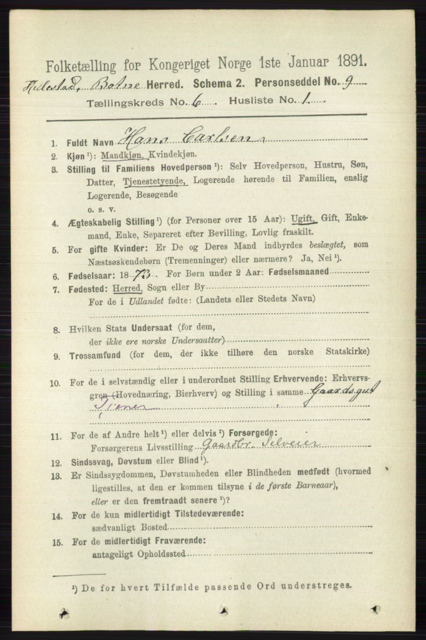 RA, 1891 census for 0715 Botne, 1891, p. 2298