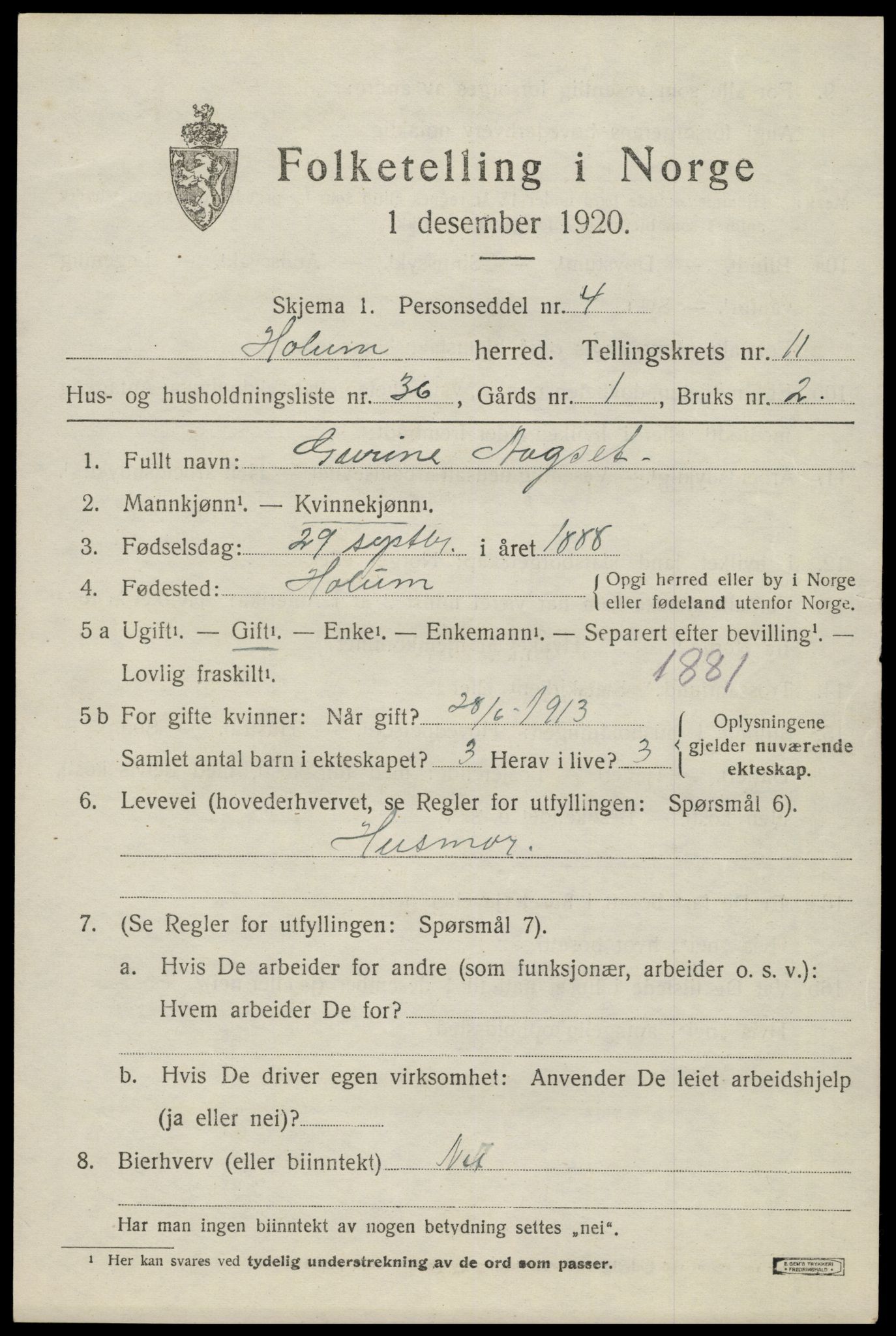 SAK, 1920 census for Holum, 1920, p. 3093