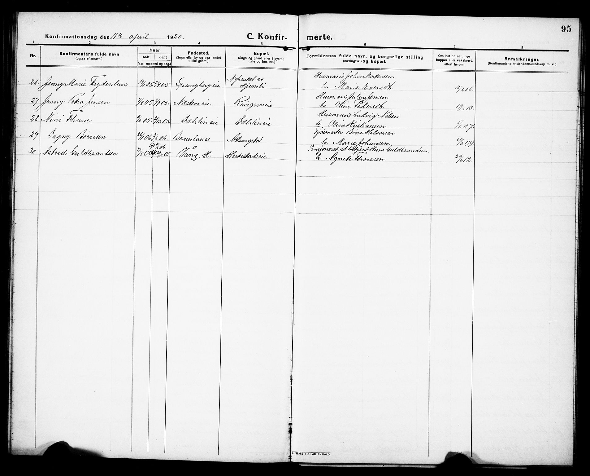 Stange prestekontor, AV/SAH-PREST-002/L/L0015: Parish register (copy) no. 15, 1916-1928, p. 95