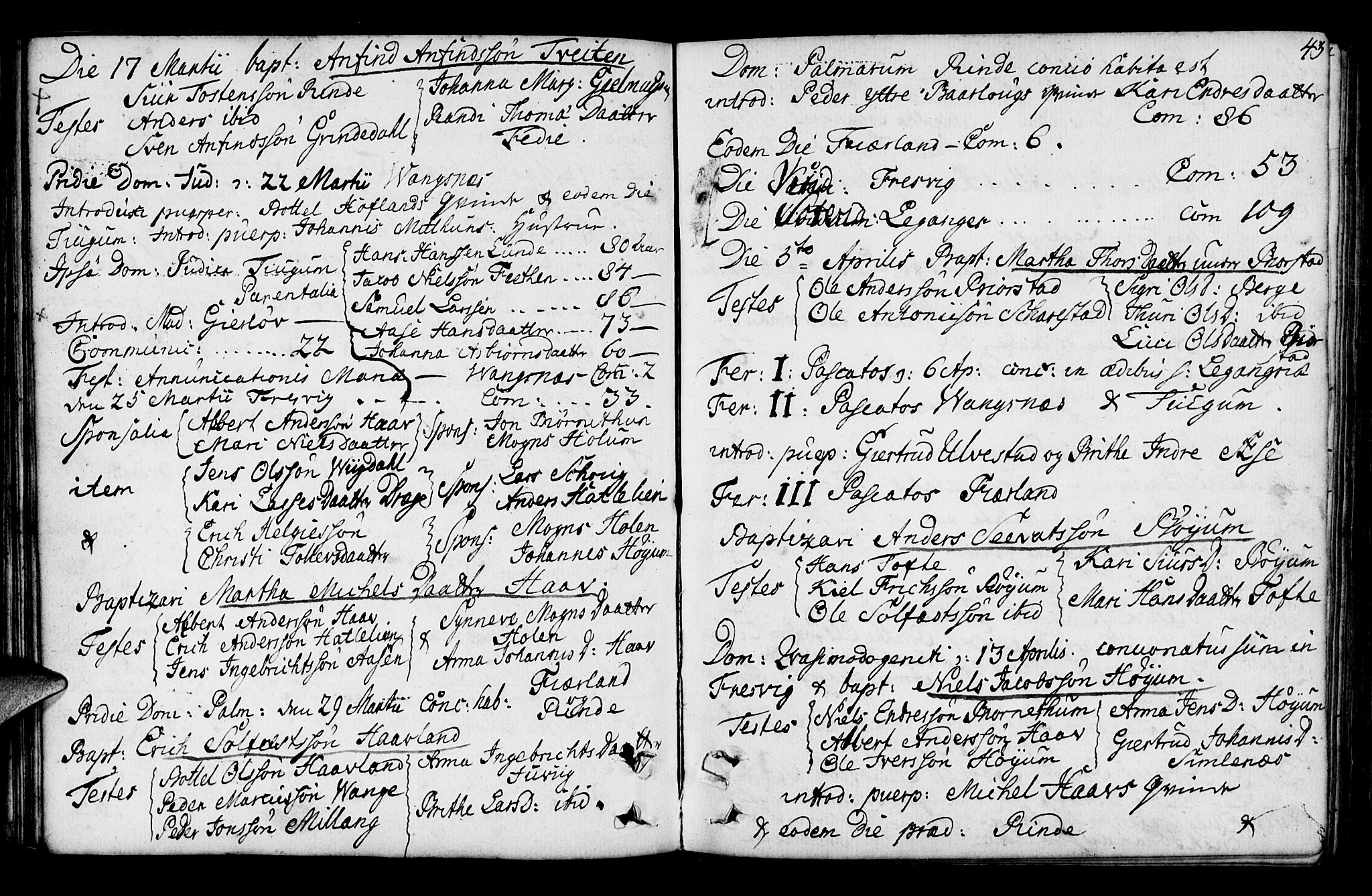 Leikanger sokneprestembete, AV/SAB-A-81001/H/Haa/Haaa/L0003: Parish register (official) no. A 3, 1756-1770, p. 43