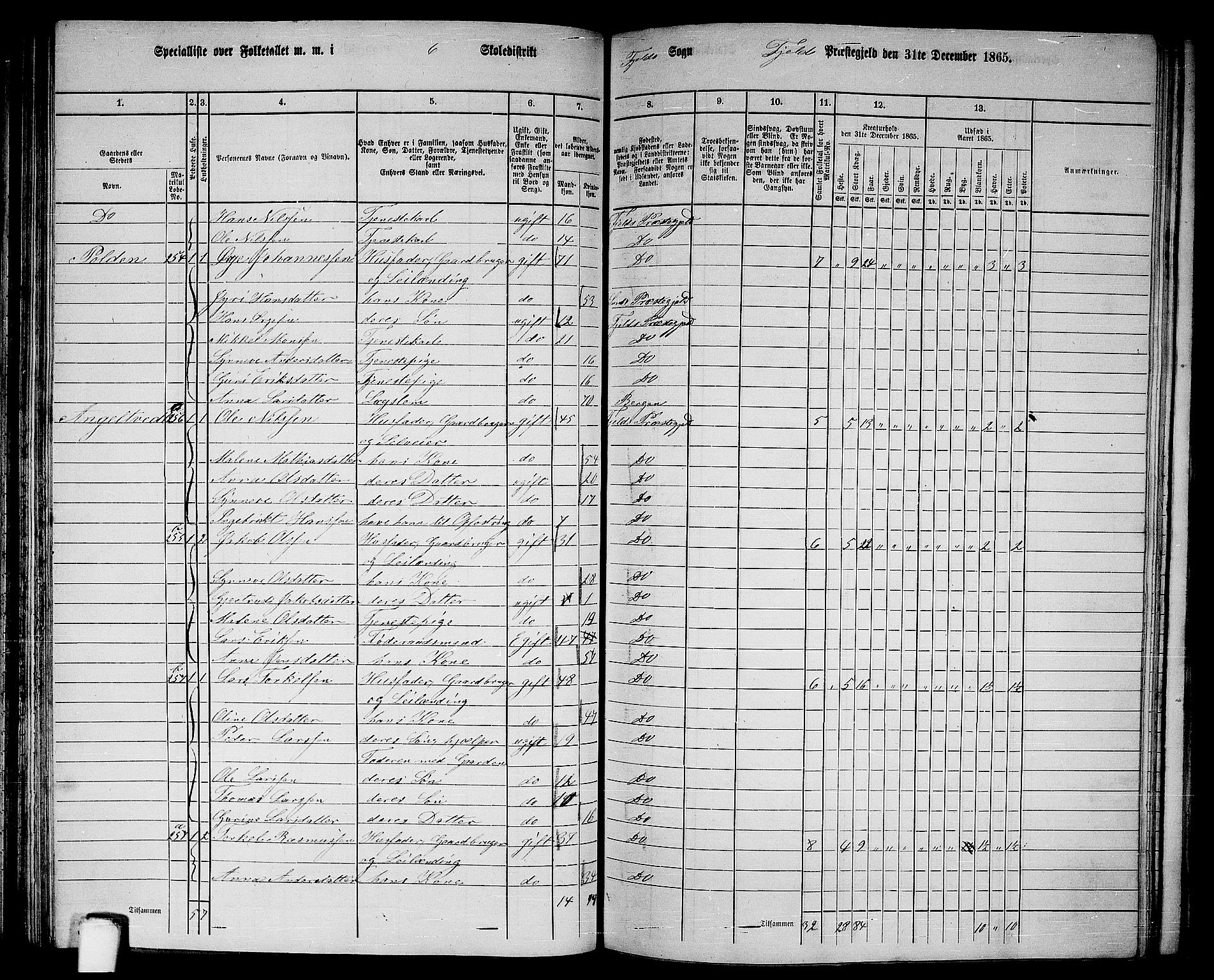 RA, 1865 census for Fjell, 1865, p. 101