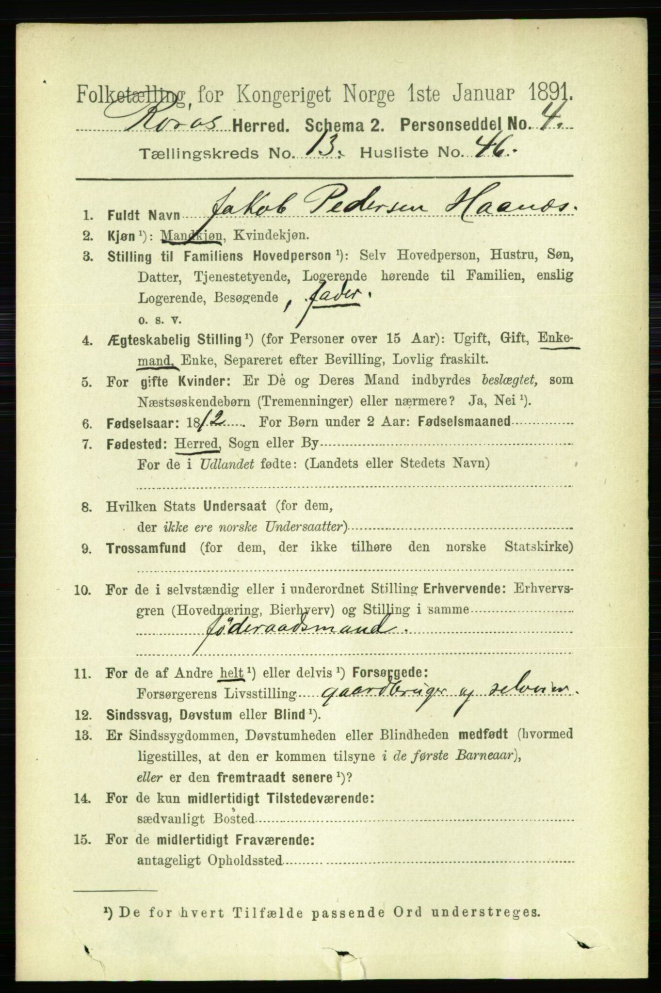 RA, 1891 census for 1640 Røros, 1891, p. 2800