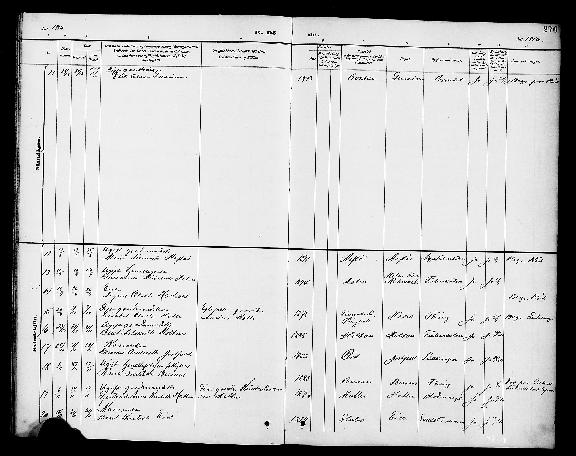 Ministerialprotokoller, klokkerbøker og fødselsregistre - Møre og Romsdal, AV/SAT-A-1454/551/L0632: Parish register (copy) no. 551C04, 1894-1920, p. 276