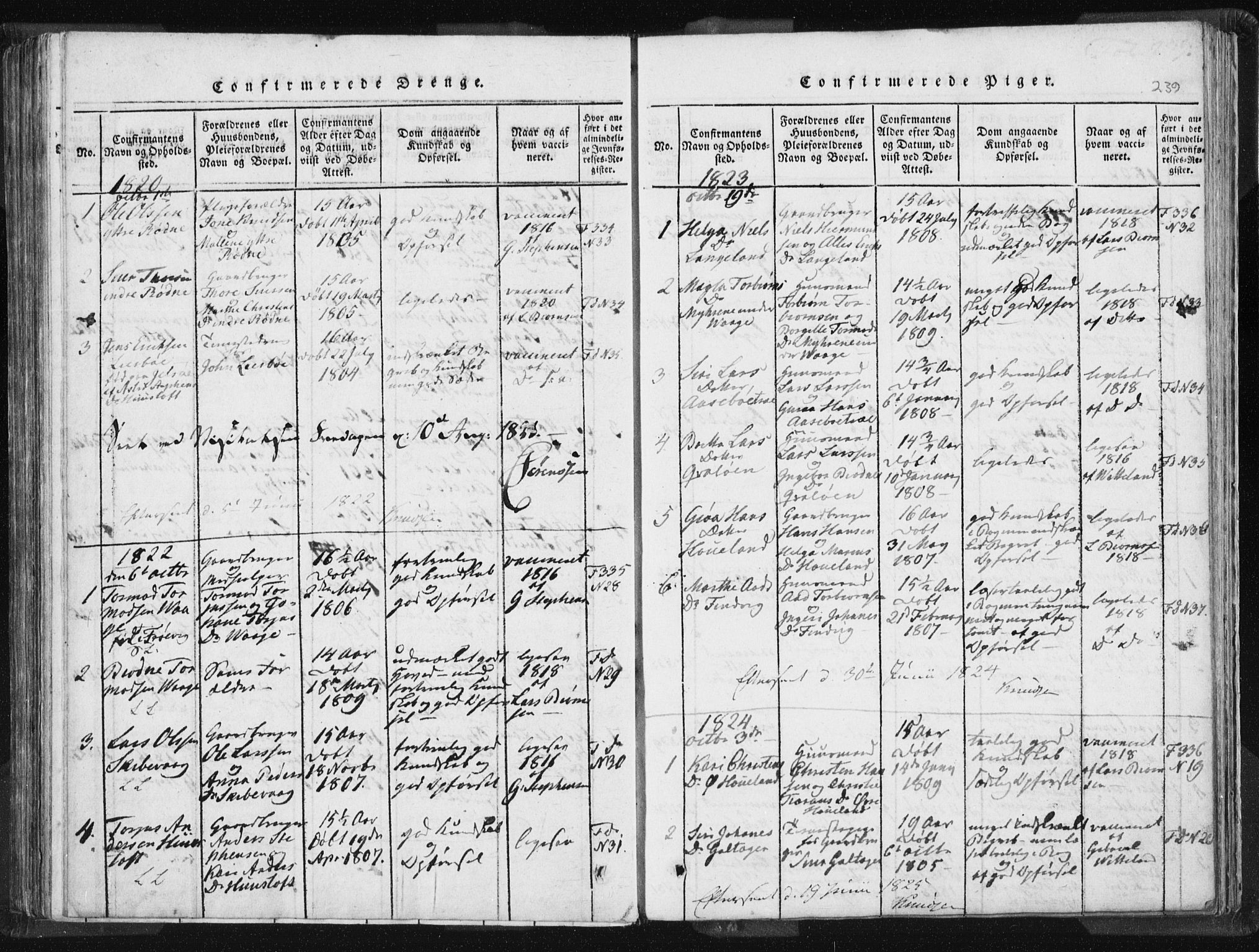 Vikedal sokneprestkontor, AV/SAST-A-101840/01/IV: Parish register (official) no. A 5, 1817-1850, p. 239