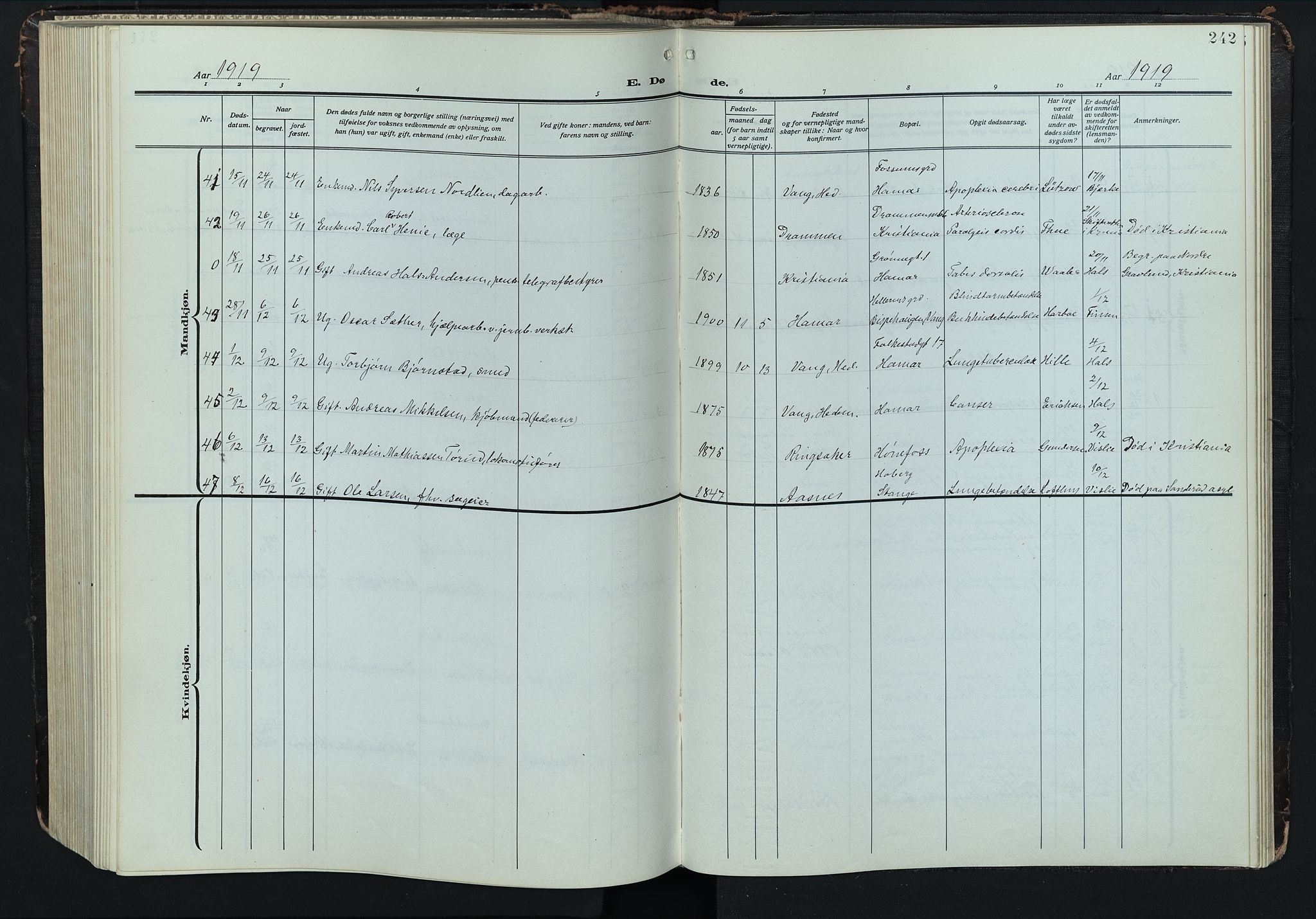 Hamar prestekontor, AV/SAH-DOMPH-002/H/Ha/Hab/L0004: Parish register (copy) no. 4, 1915-1942, p. 242