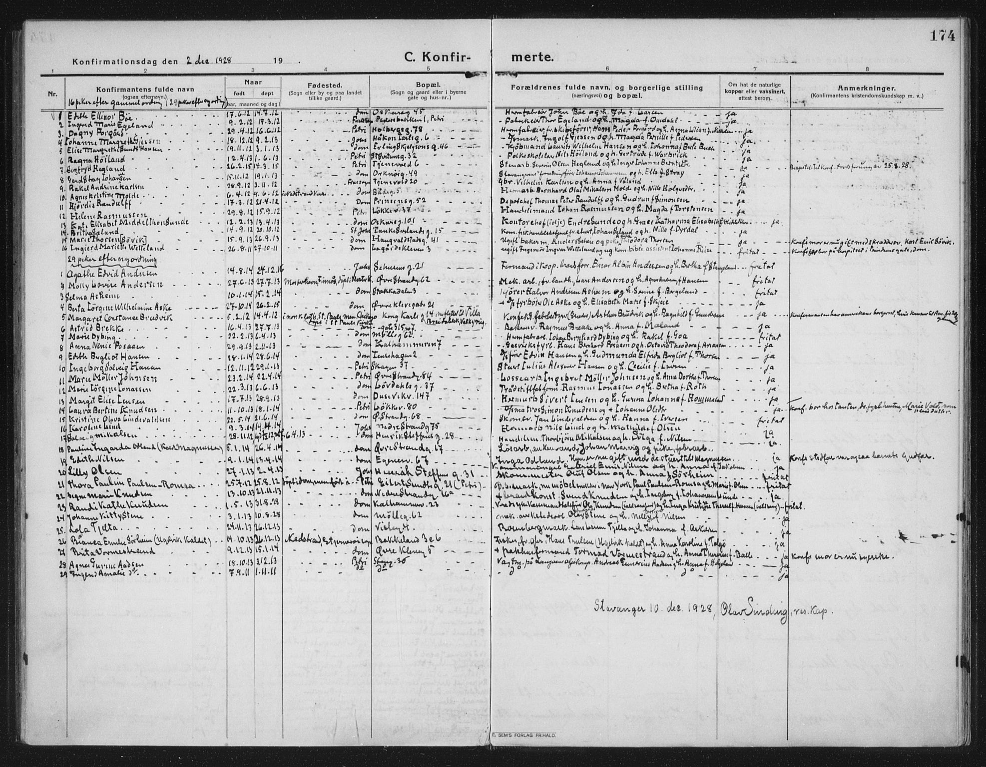 Domkirken sokneprestkontor, AV/SAST-A-101812/002/A/L0019: Parish register (official) no. A 35, 1916-1932, p. 174