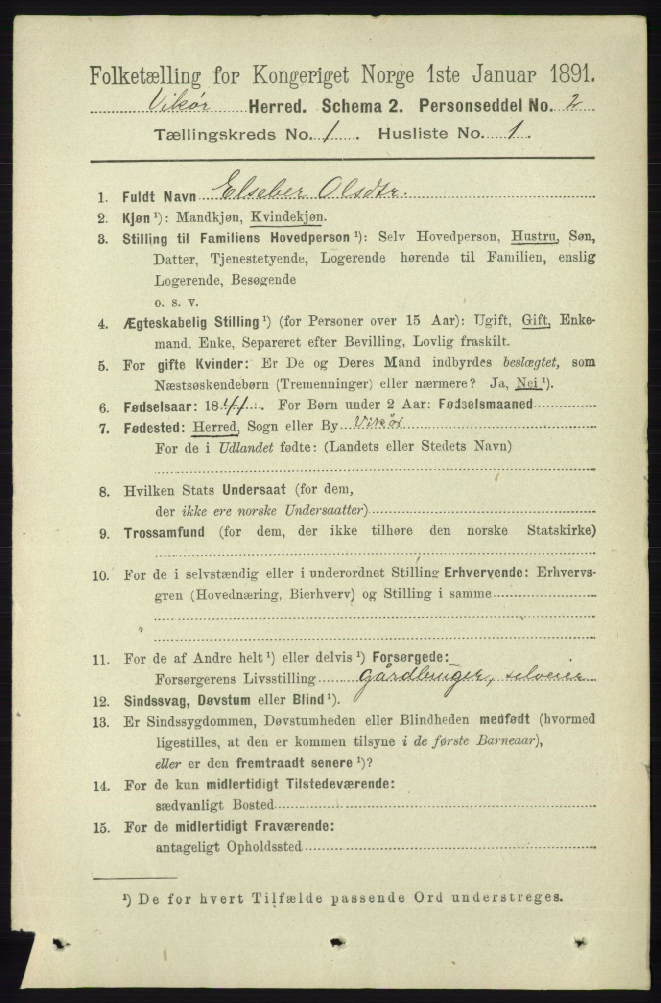 RA, 1891 census for 1238 Vikør, 1891, p. 94