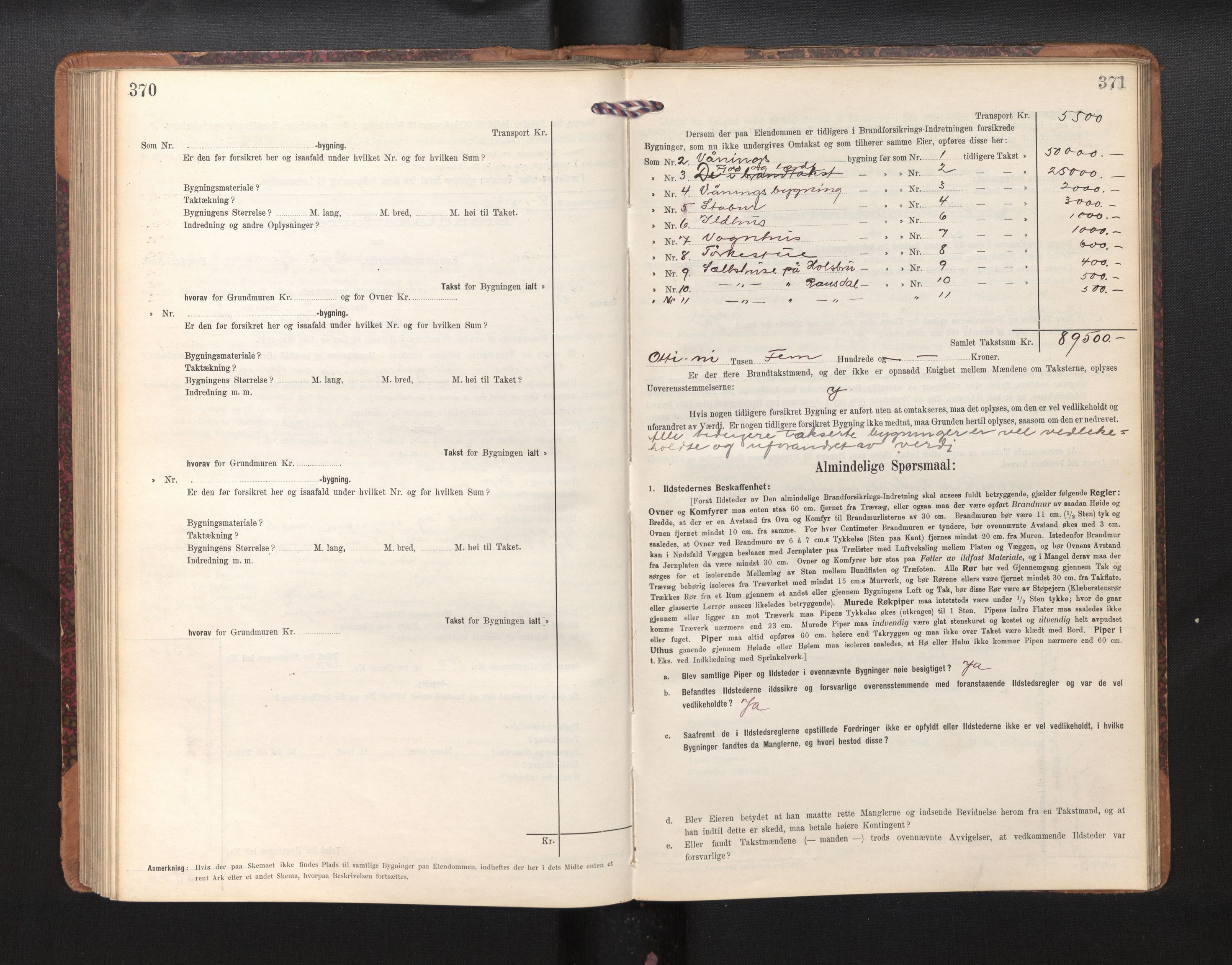 Lensmannen i Årdal, AV/SAB-A-30501/0012/L0009: Branntakstprotokoll, skjematakst, 1914-1926, p. 370-371