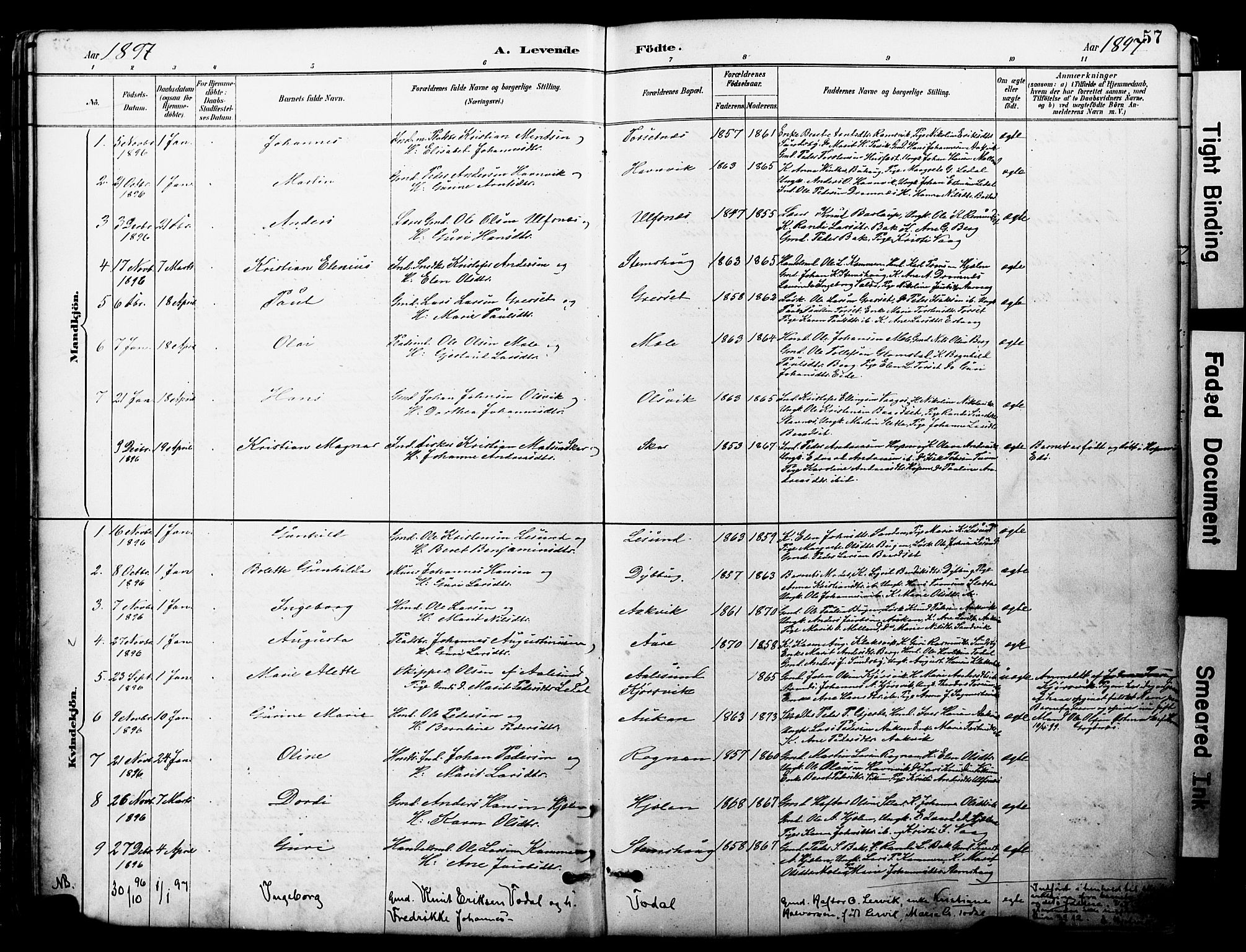 Ministerialprotokoller, klokkerbøker og fødselsregistre - Møre og Romsdal, AV/SAT-A-1454/578/L0907: Parish register (official) no. 578A06, 1887-1904, p. 57