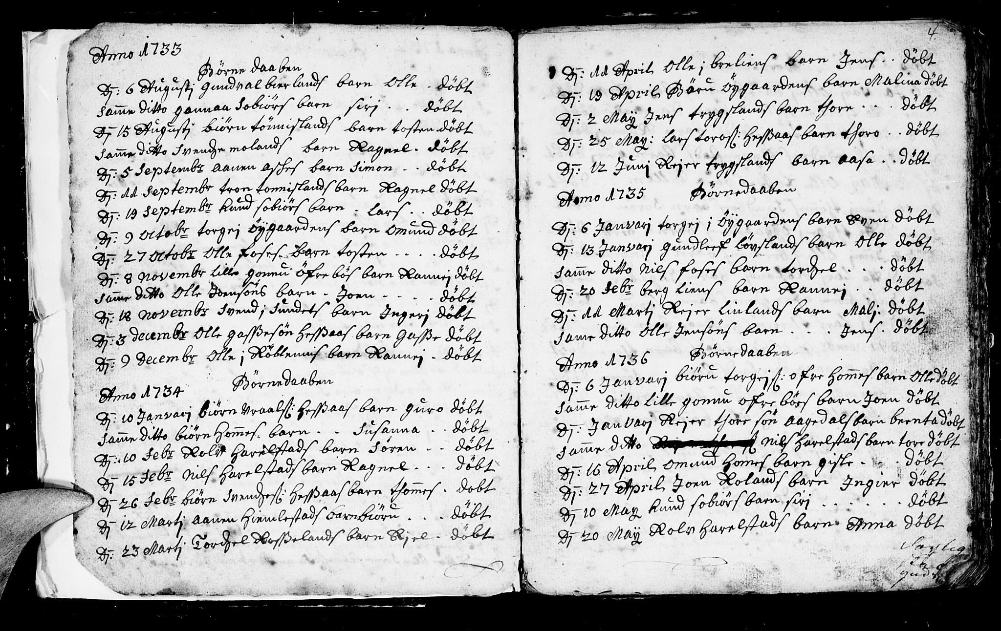 Bjelland sokneprestkontor, SAK/1111-0005/F/Fb/Fba/L0001: Parish register (copy) no. B 1, 1727-1752, p. 4