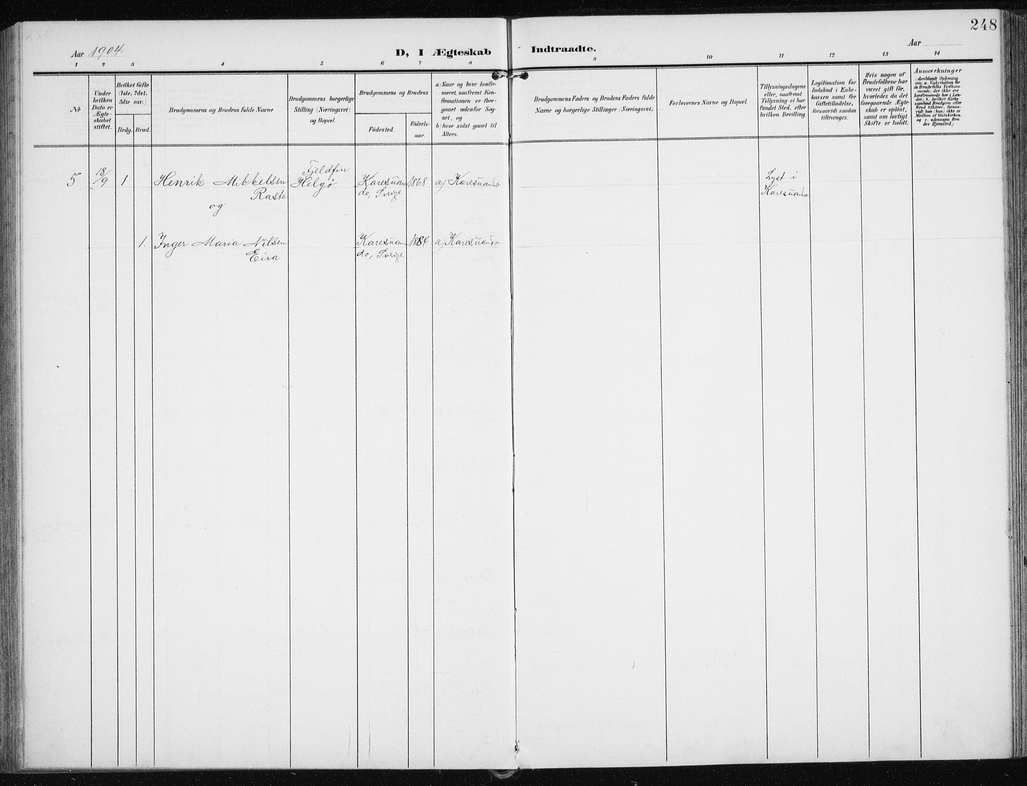 Karlsøy sokneprestembete, AV/SATØ-S-1299/H/Ha/Haa/L0014kirke: Parish register (official) no. 14, 1903-1917, p. 248