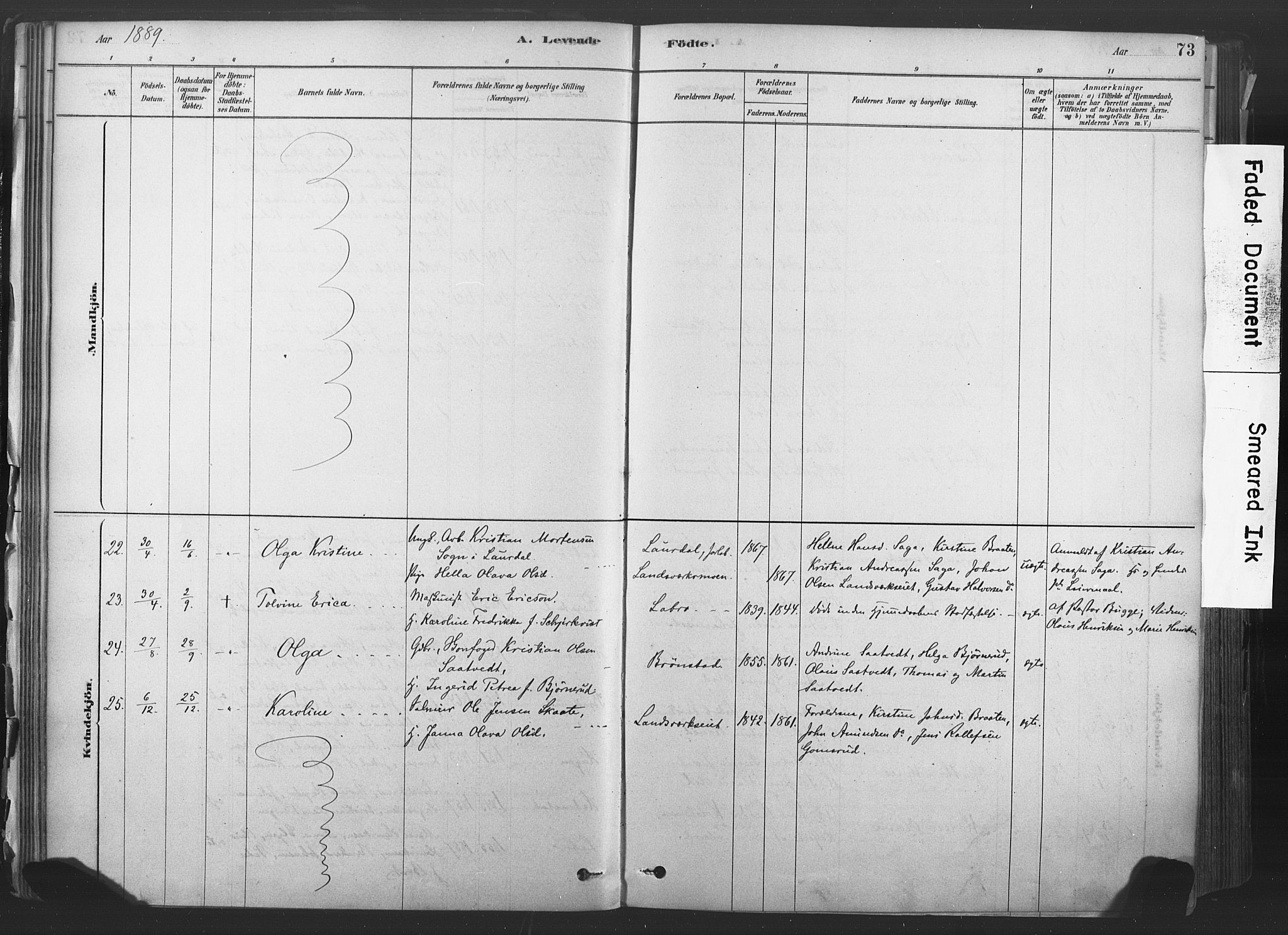 Sandsvær kirkebøker, AV/SAKO-A-244/F/Fd/L0001: Parish register (official) no. IV 1, 1878-1906, p. 73
