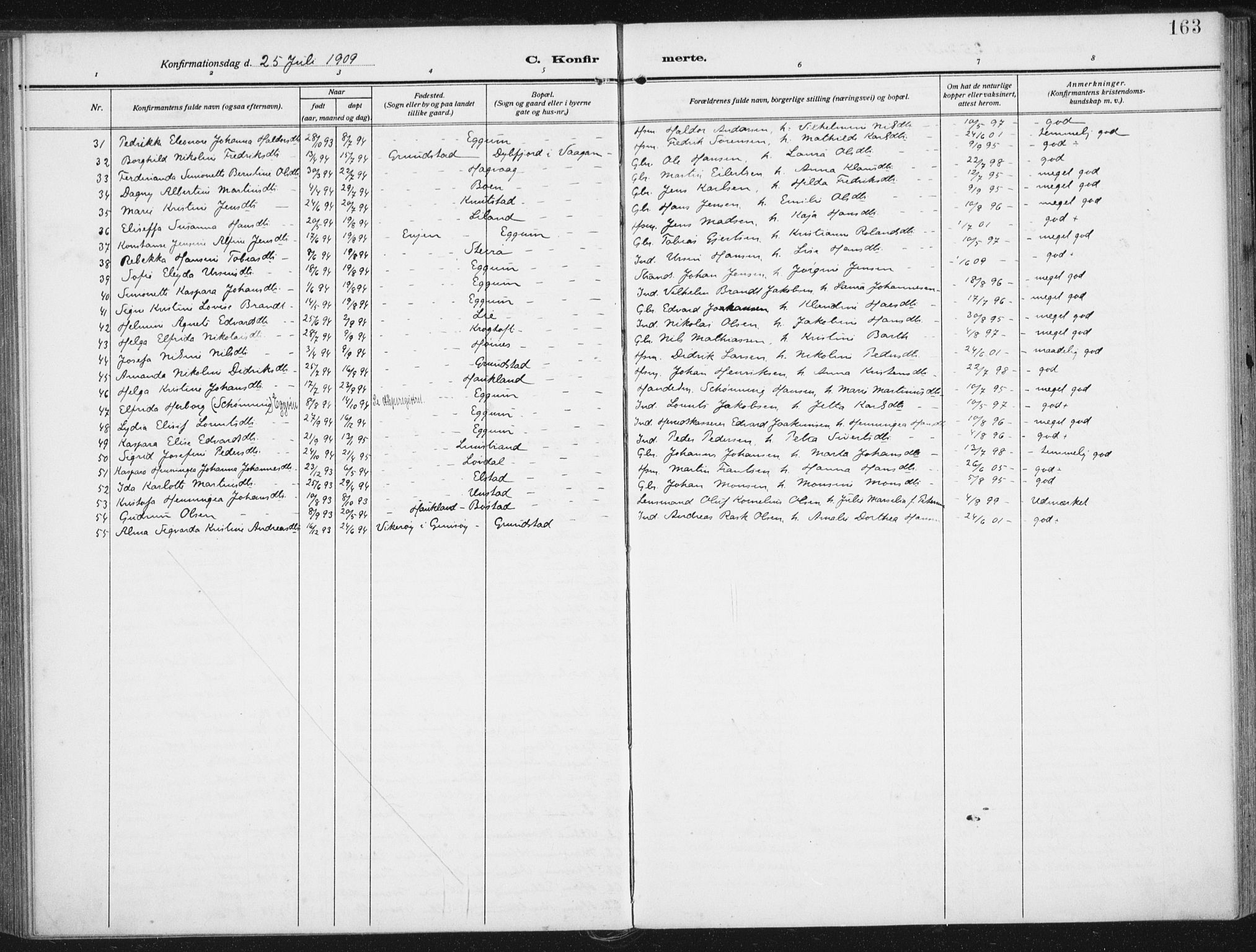 Ministerialprotokoller, klokkerbøker og fødselsregistre - Nordland, AV/SAT-A-1459/880/L1135: Parish register (official) no. 880A09, 1908-1919, p. 163