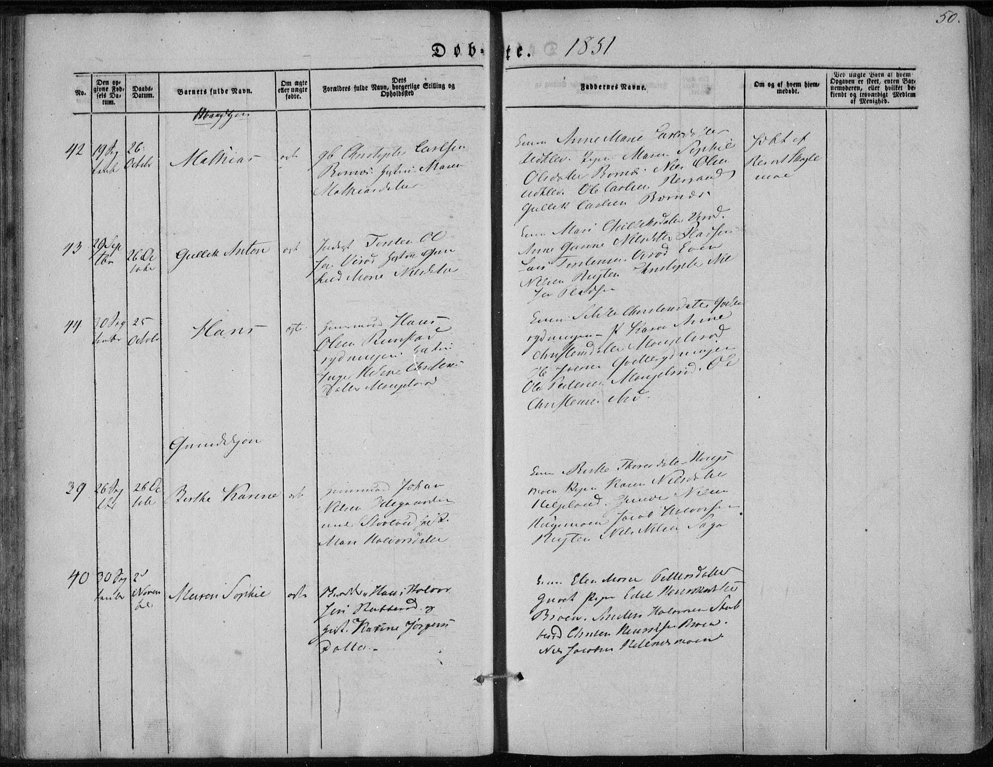 Hedrum kirkebøker, AV/SAKO-A-344/F/Fa/L0006: Parish register (official) no. I 6, 1849-1857, p. 50