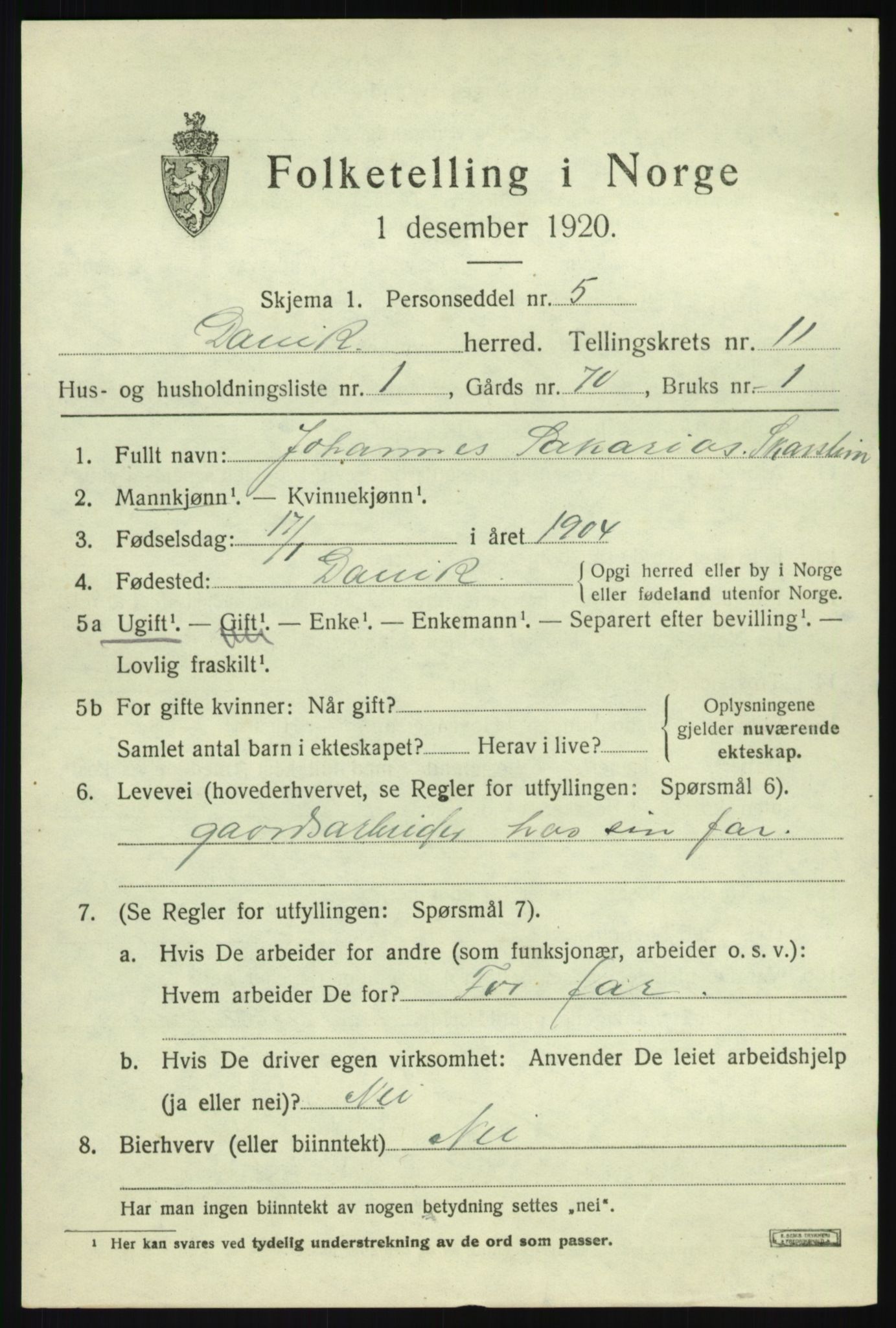 SAB, 1920 census for Davik, 1920, p. 5373