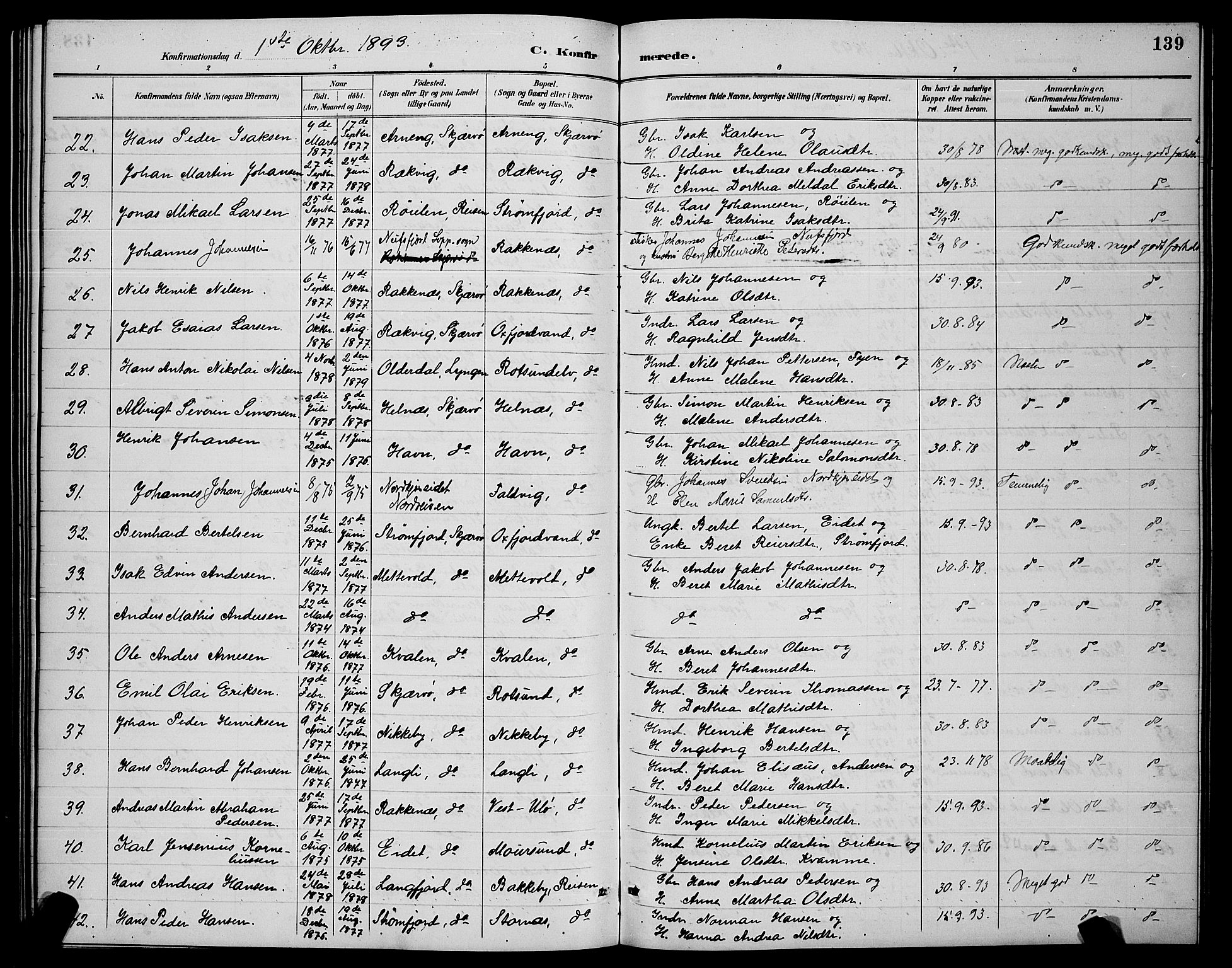 Skjervøy sokneprestkontor, AV/SATØ-S-1300/H/Ha/Hab/L0007klokker: Parish register (copy) no. 7, 1889-1899, p. 139