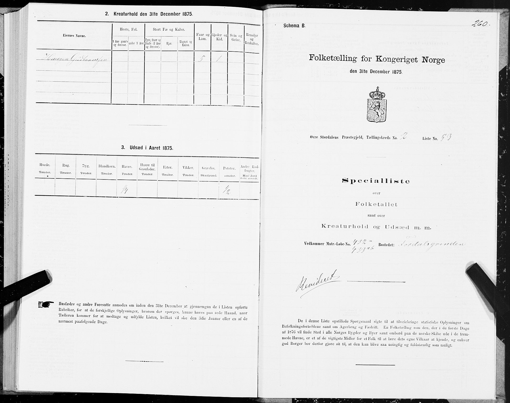 SAT, 1875 census for 1711P Øvre Stjørdal, 1875, p. 1260