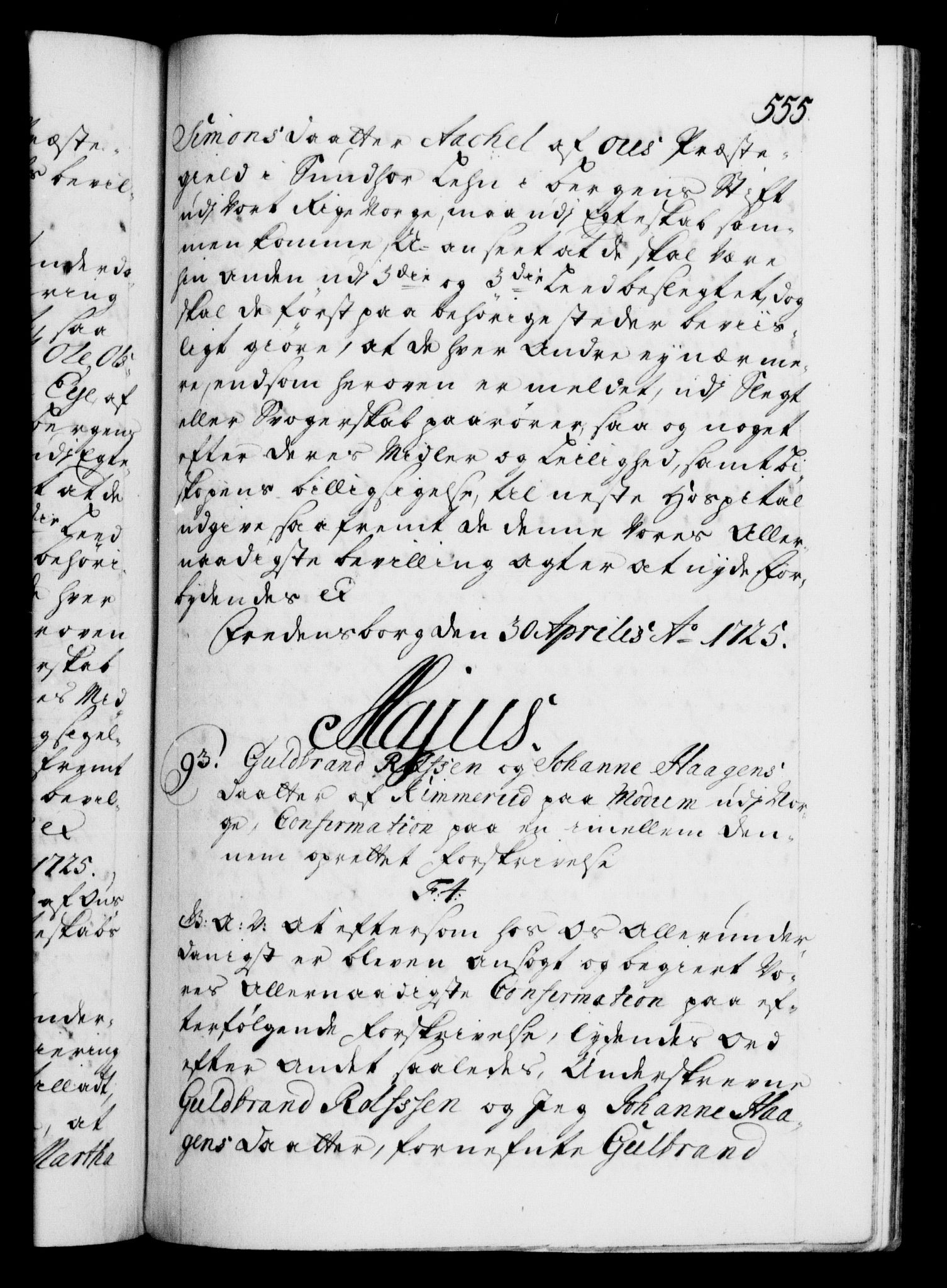 Danske Kanselli 1572-1799, AV/RA-EA-3023/F/Fc/Fca/Fcaa/L0024: Norske registre, 1723-1725, p. 555a