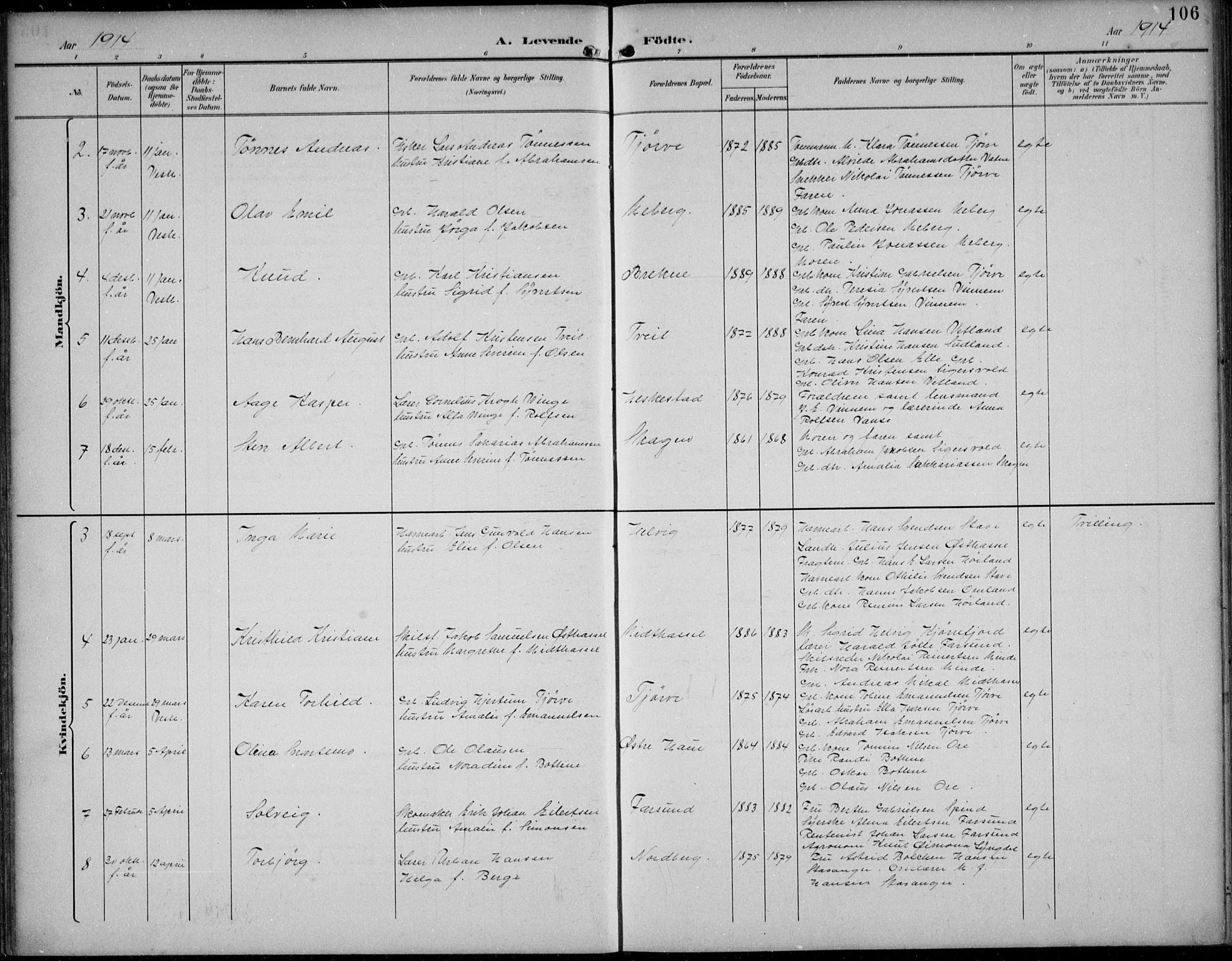 Lista sokneprestkontor, AV/SAK-1111-0027/F/Fb/L0005: Parish register (copy) no. B 5, 1892-1923, p. 106