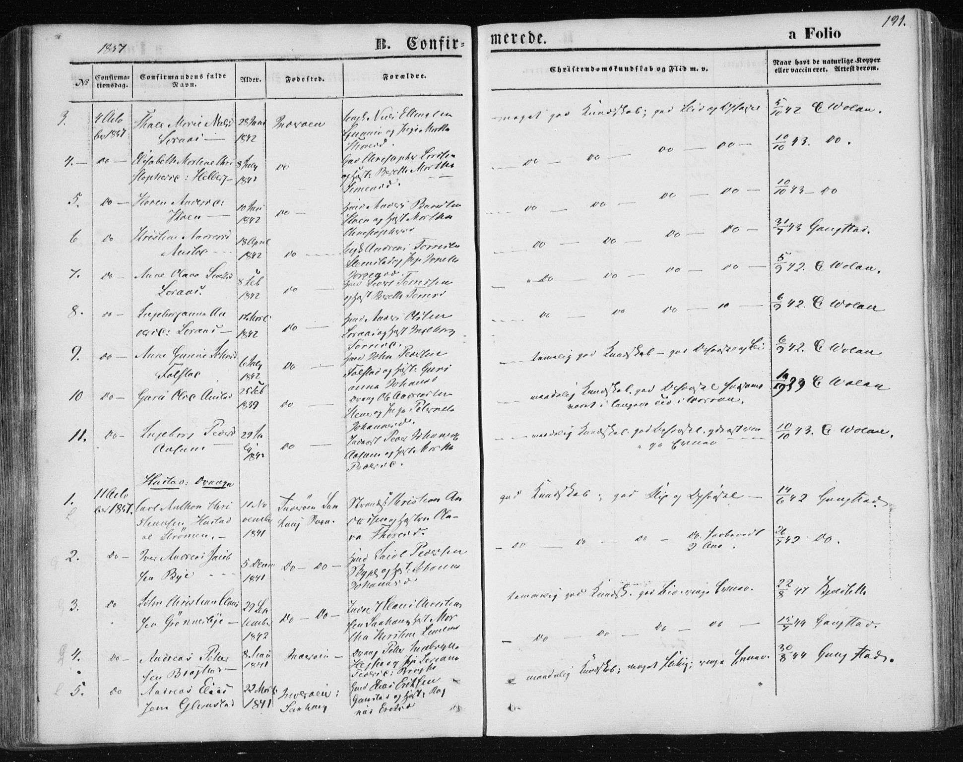Ministerialprotokoller, klokkerbøker og fødselsregistre - Nord-Trøndelag, SAT/A-1458/730/L0283: Parish register (official) no. 730A08, 1855-1865, p. 191