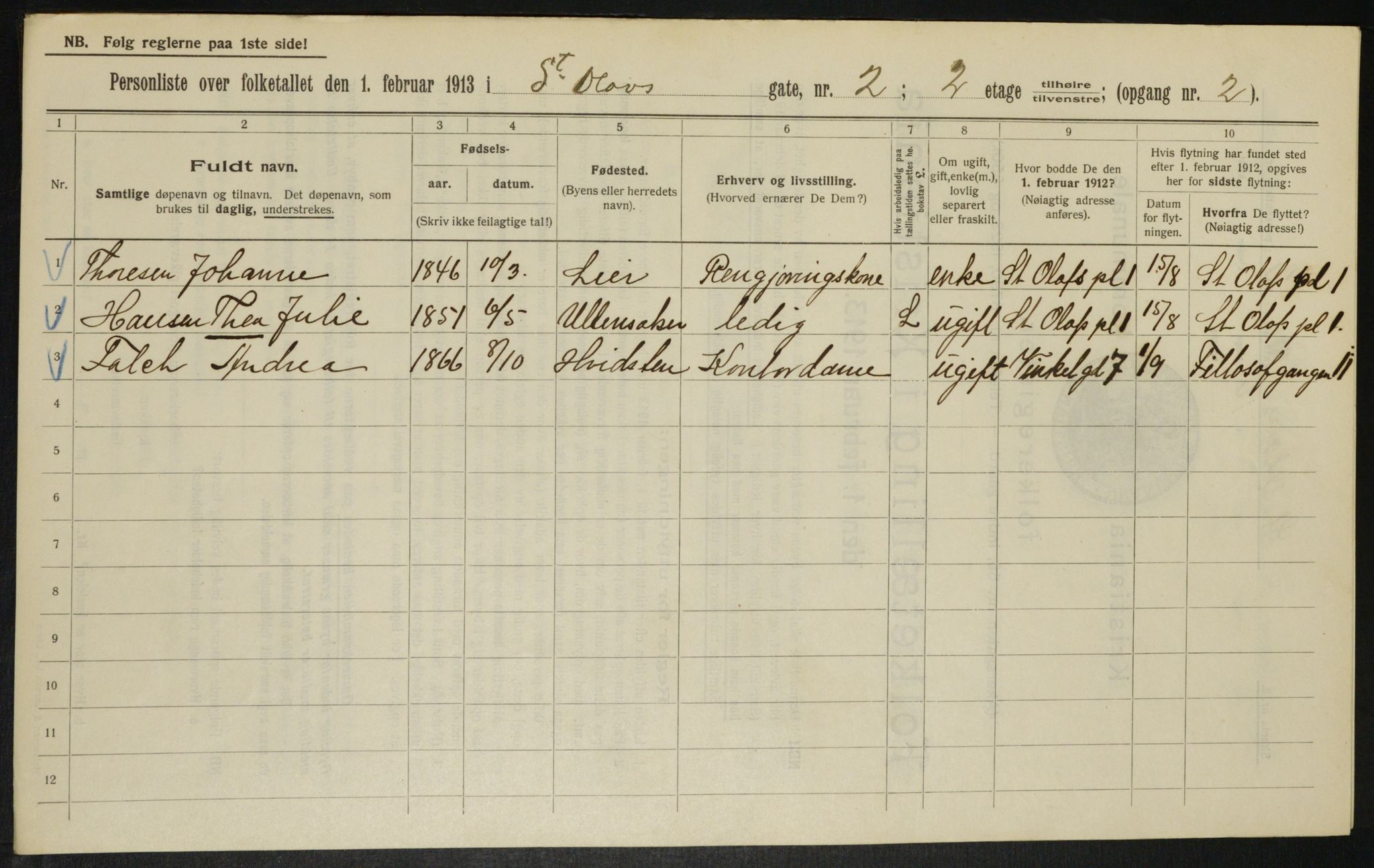 OBA, Municipal Census 1913 for Kristiania, 1913, p. 87958